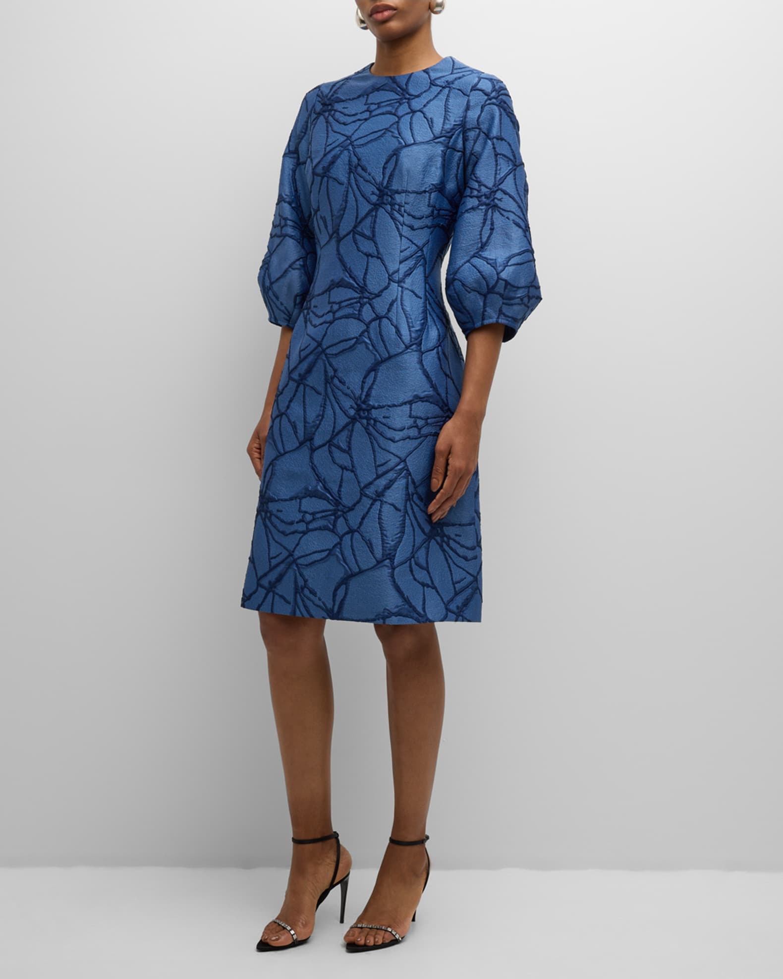 Balloon-Sleeve Jacquard Dress 1
