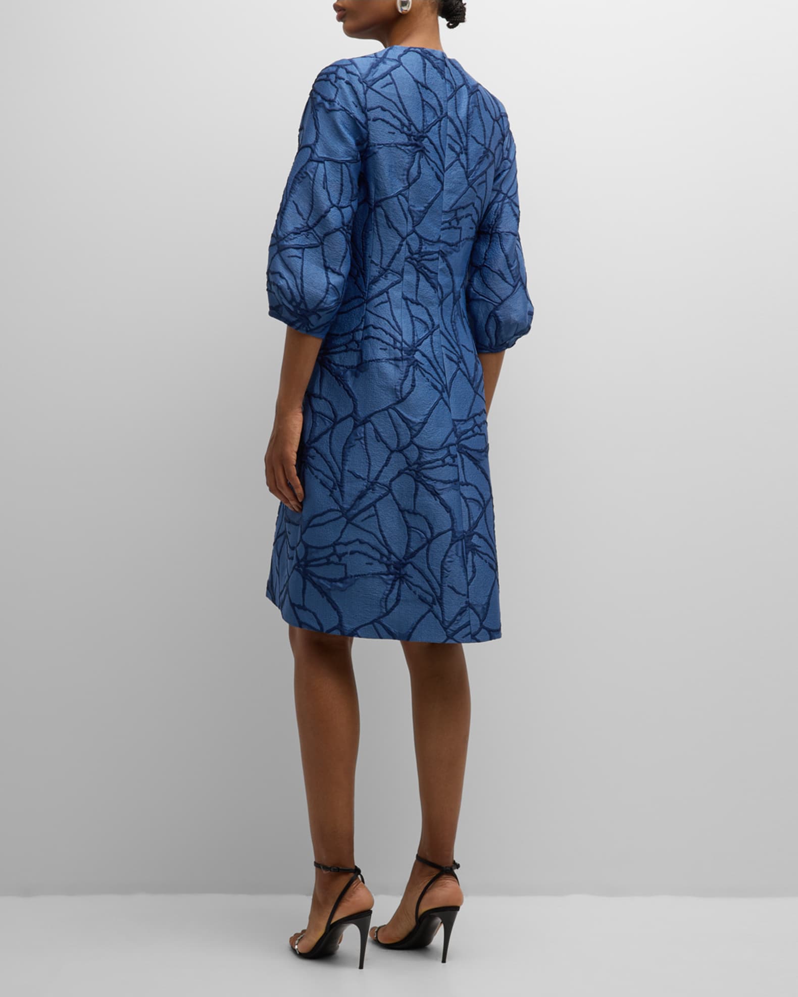 Balloon-Sleeve Jacquard Dress