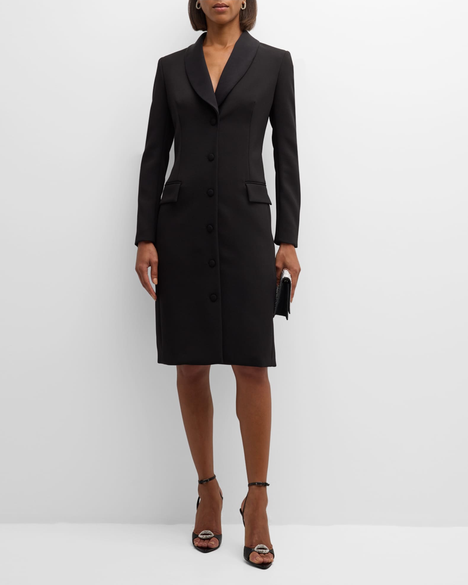 Shawl Collar Crepe Tuxedo Dress