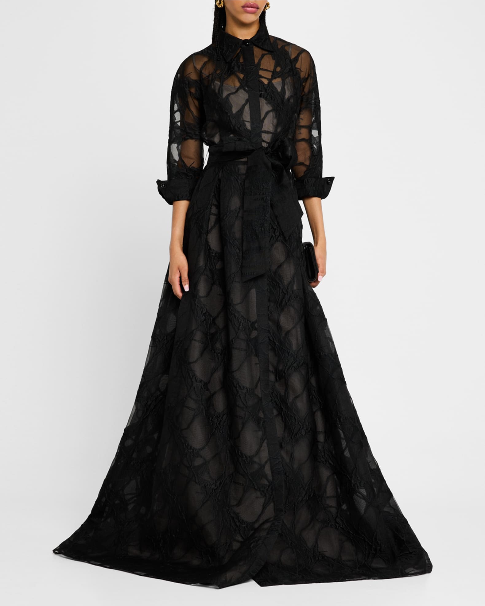 A-Line Organza Jacquard Shirt Gown 1