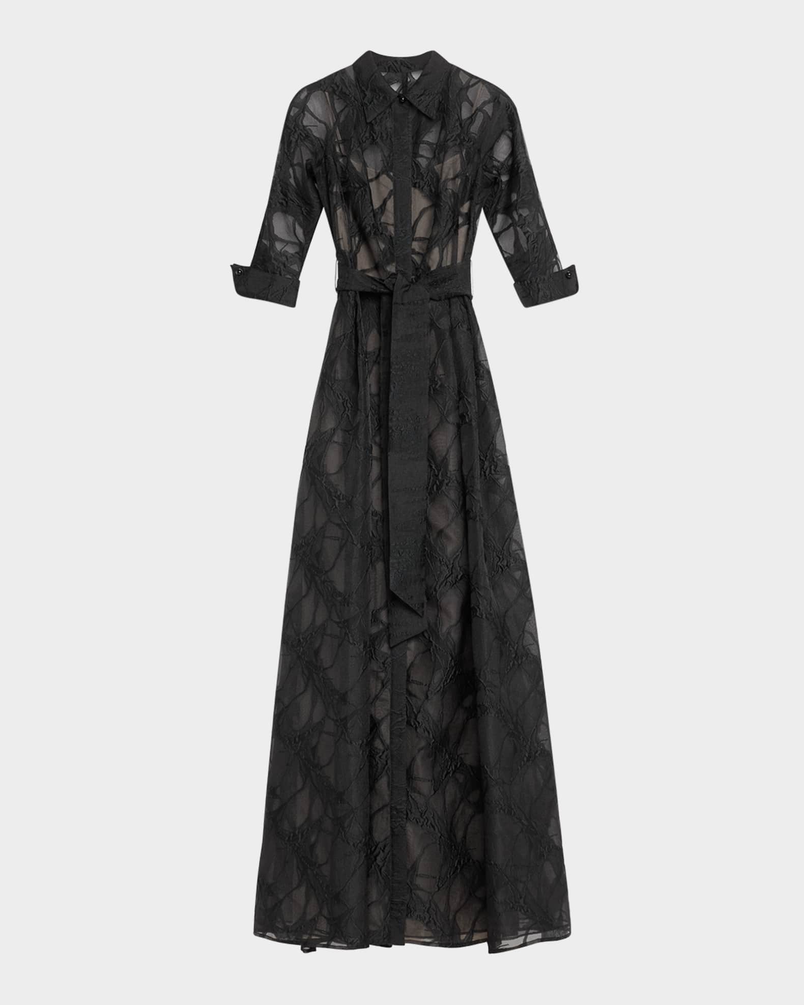 A-Line Organza Jacquard Shirt Gown 0