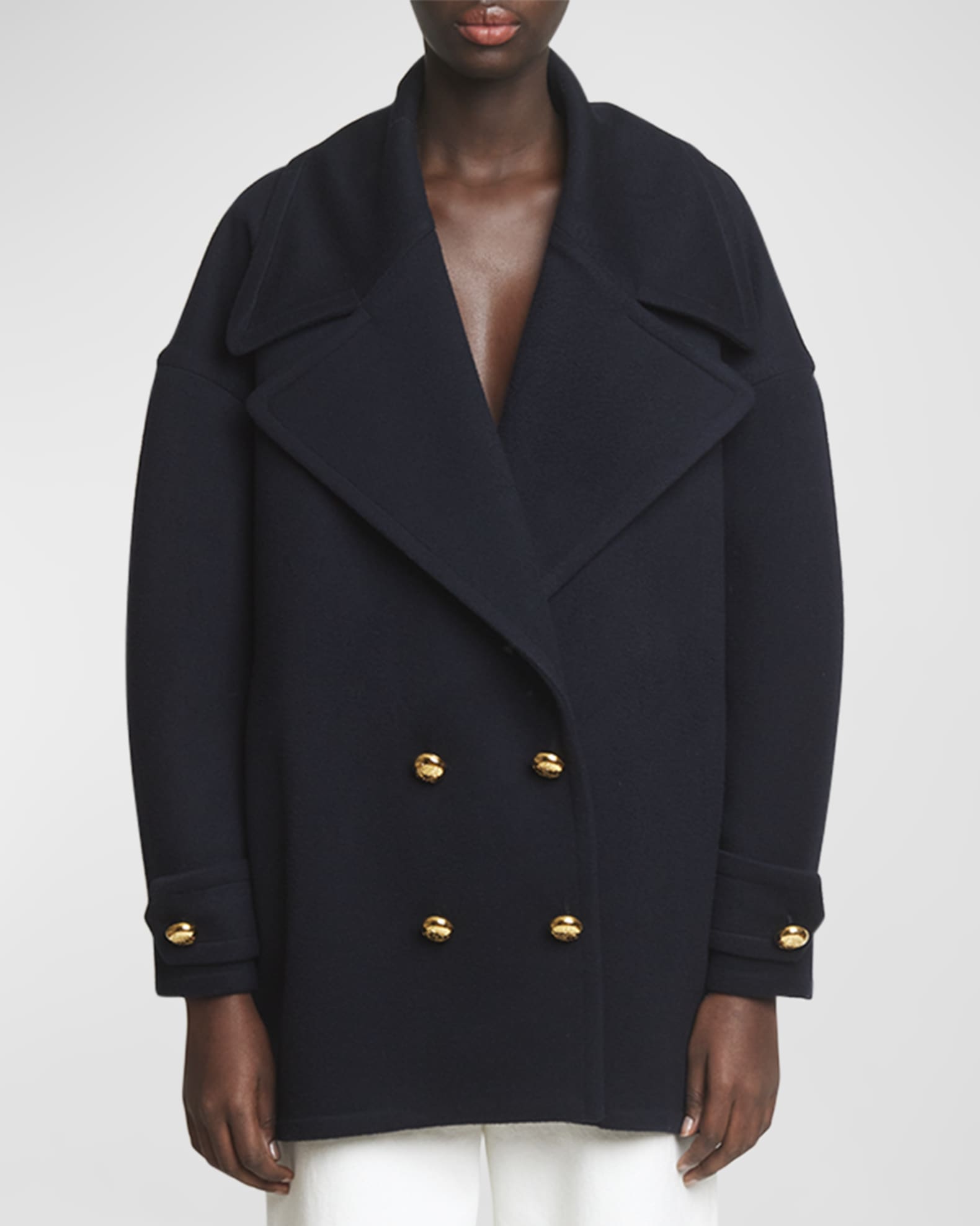 Pebble Double Breasted Wool Peacoat