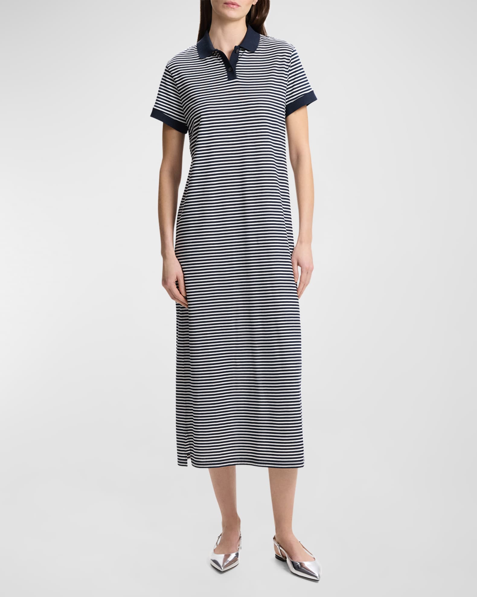 Striped Polo Short Sleeve Midi T Shirt Dress