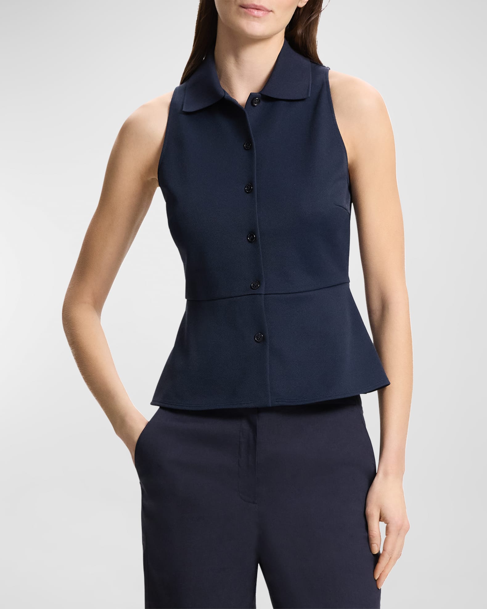 Cotton Pique Sleeveless Peplum Top