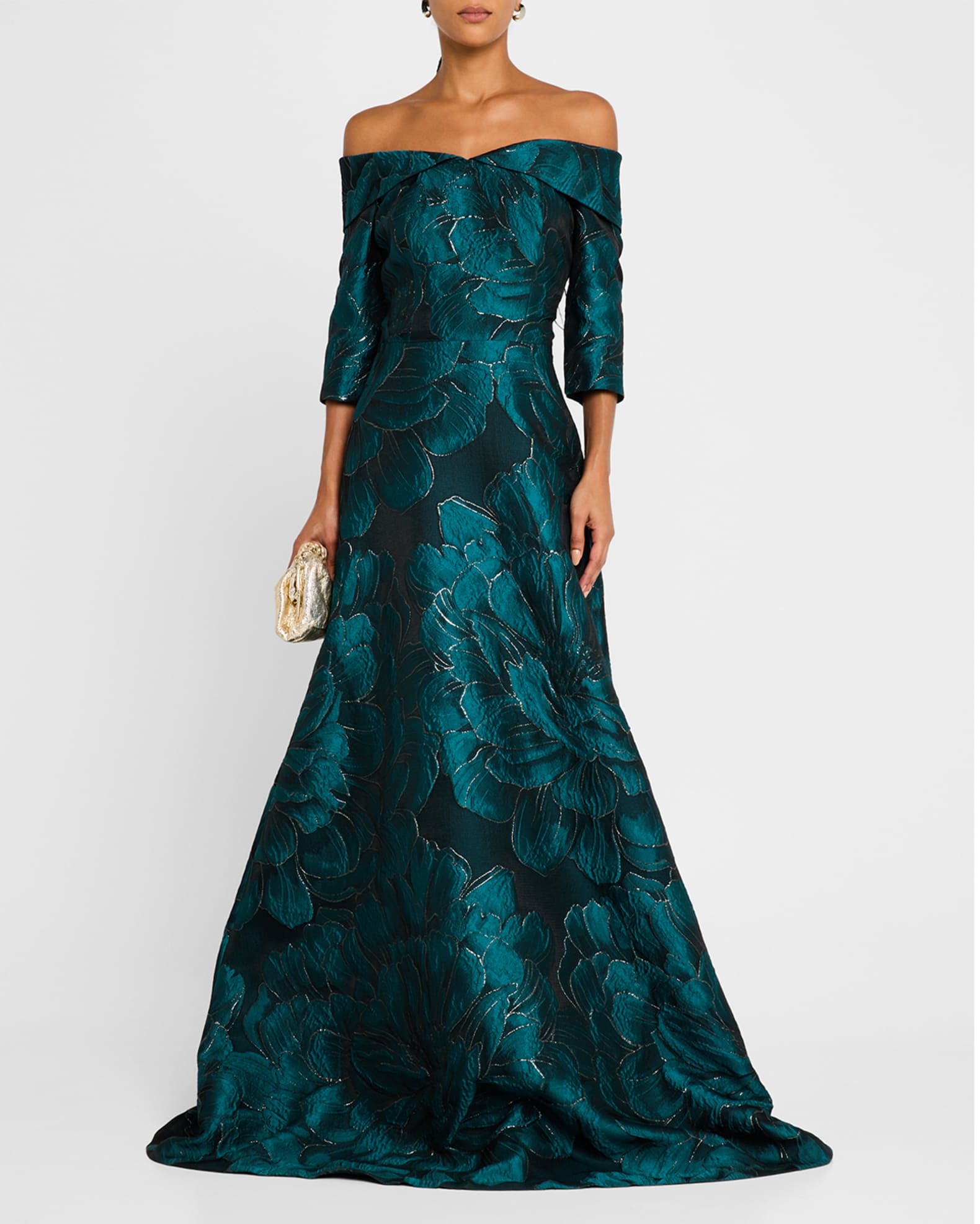 Off-Shoulder Floral Jacquard Gown 1