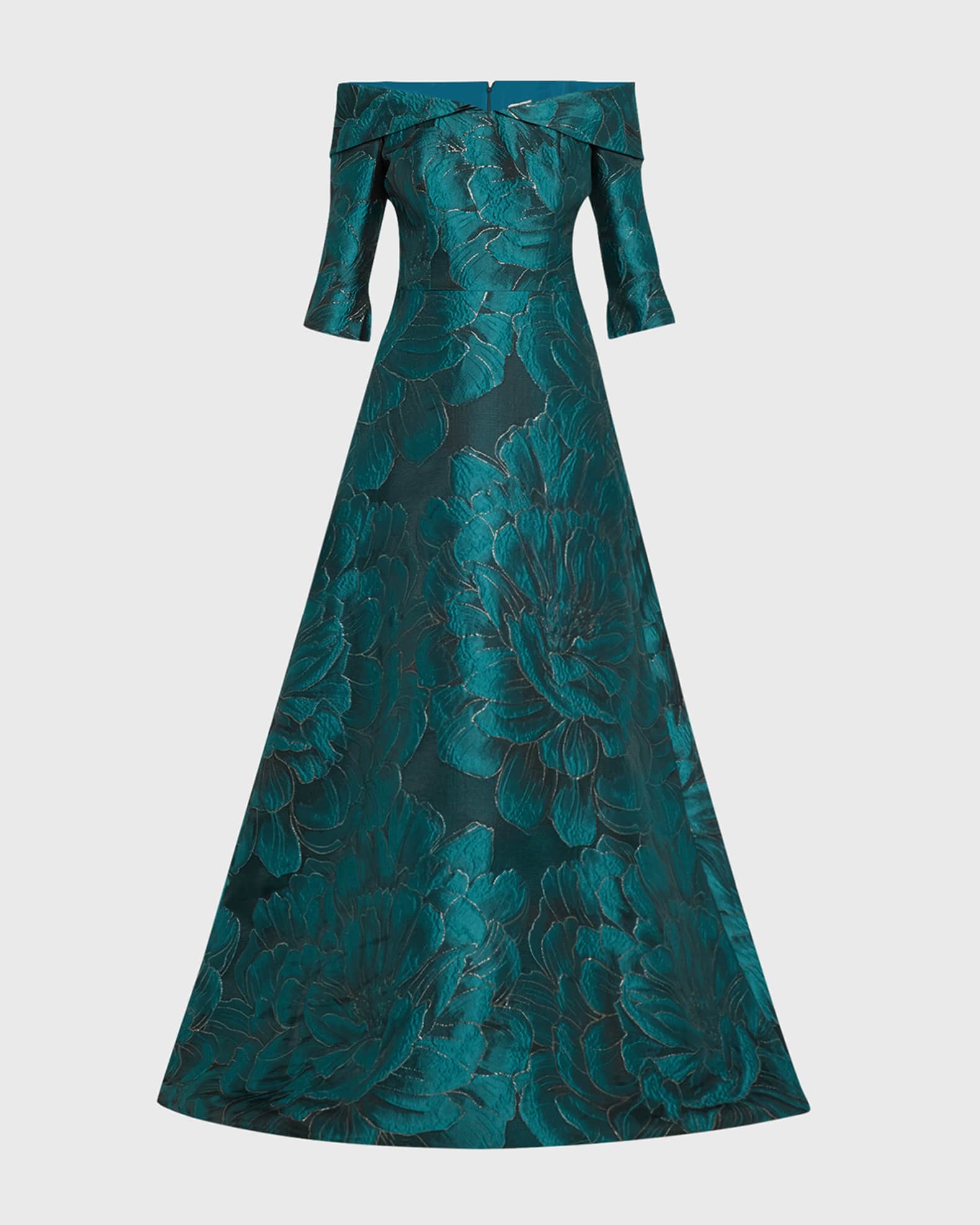 Off Shoulder Floral Jacquard Gown