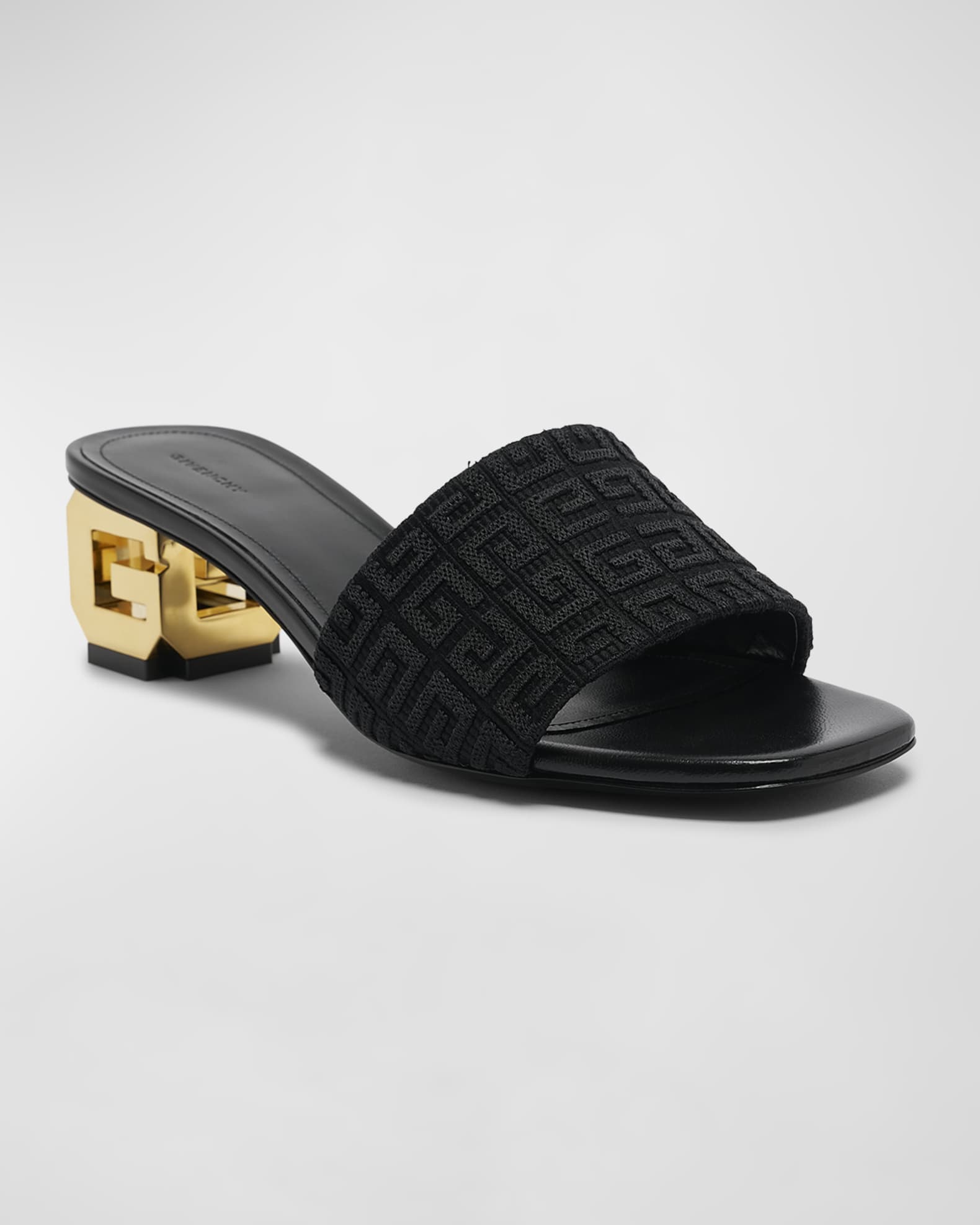 Monogram Cotton G Cube-Heel Mule Sandals 1