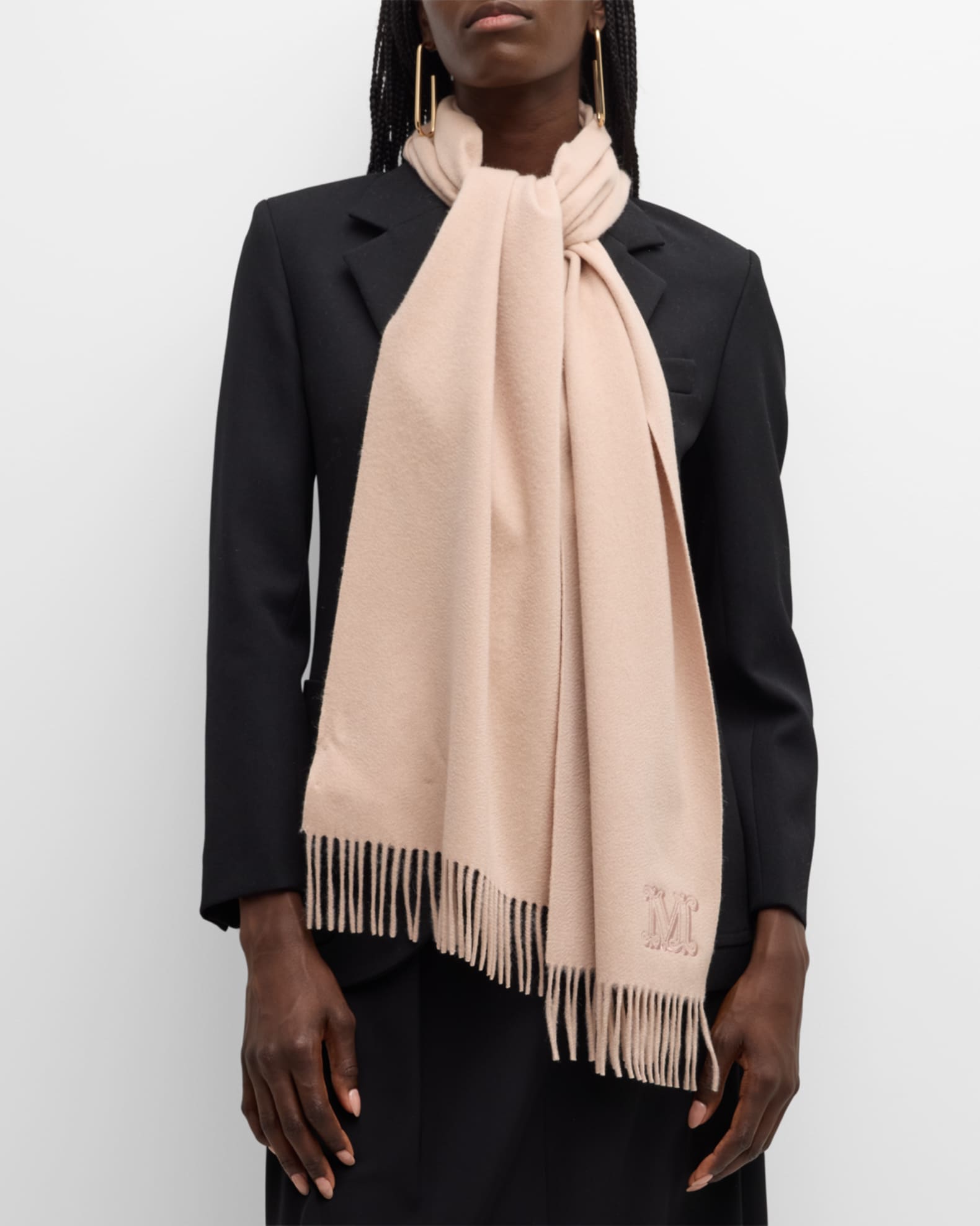 Dalia Fringe Monogram Cashmere Scarf 1