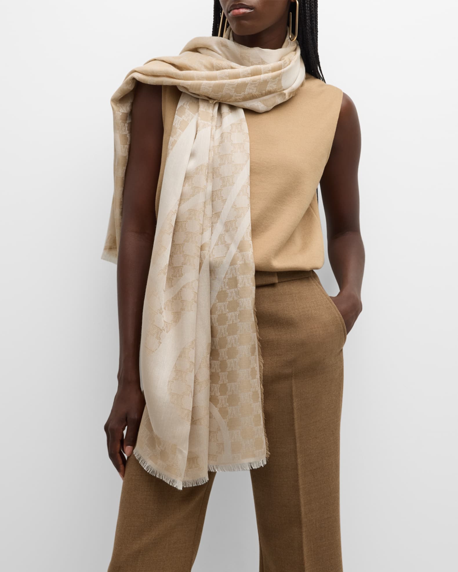 Max Mara Acinoso Monogram Silk-Wool Stole | Neiman Marcus