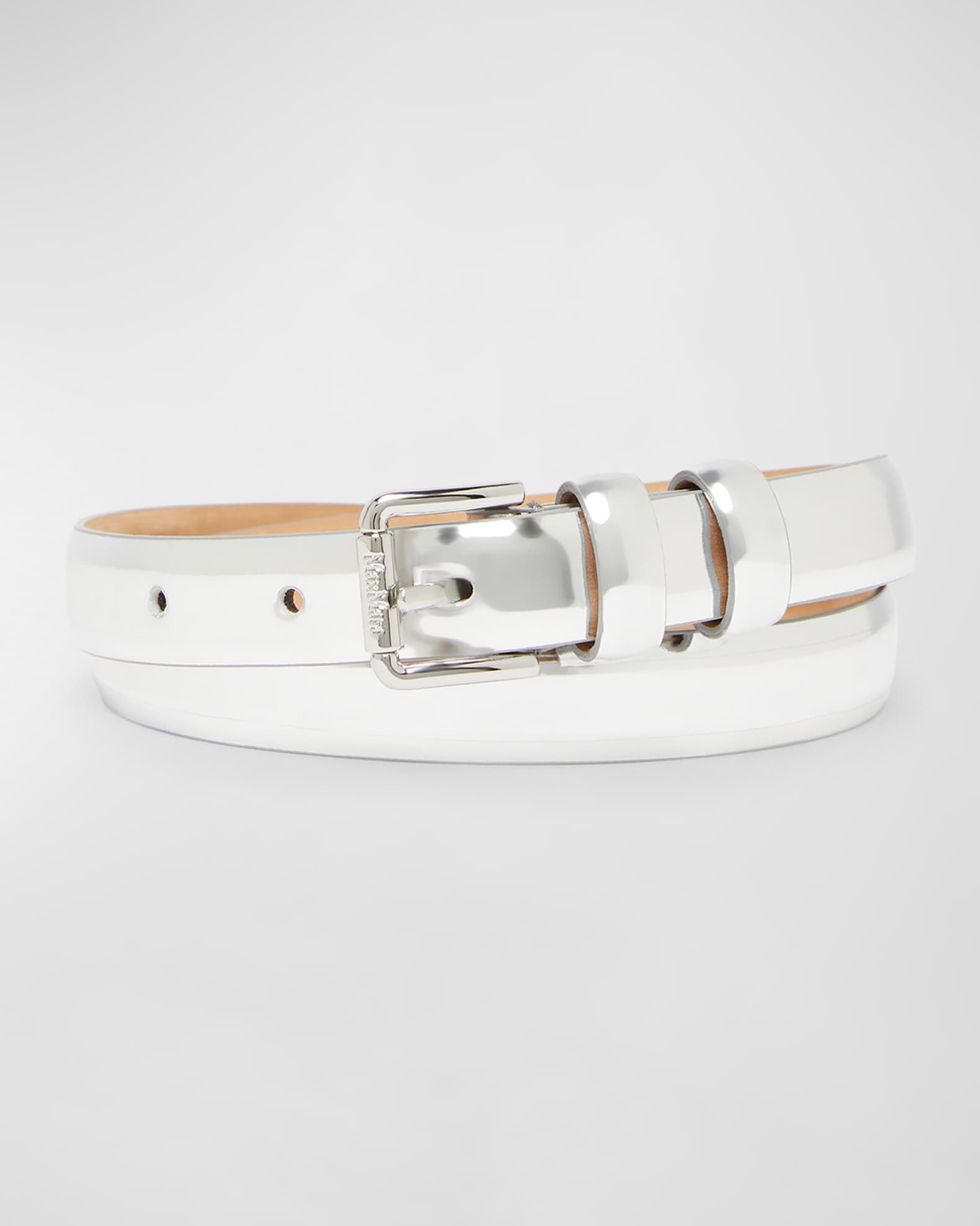 Metallic Patent Leather Skinny Belt