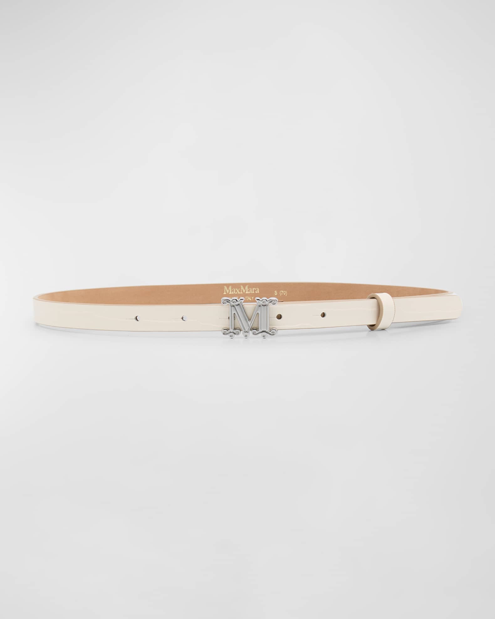 Max Mara Croc-Embossed White Leather Skinny Belt