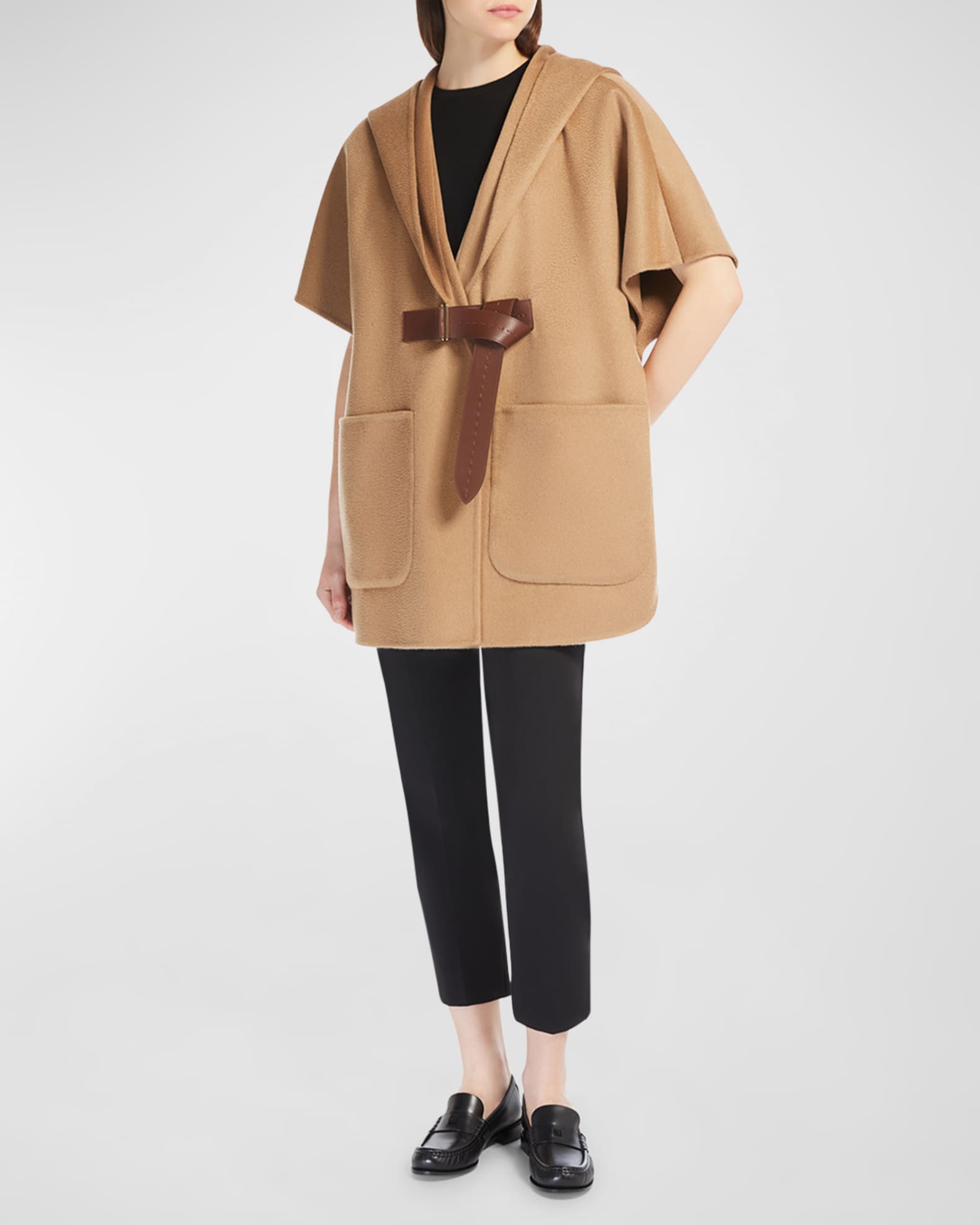 ◆MAX MARA 最新作 AW24◆Dorico ポンチョ/Black◆ Max Mara Dorico Belted Cashmere Cape | Neiman Marcus
