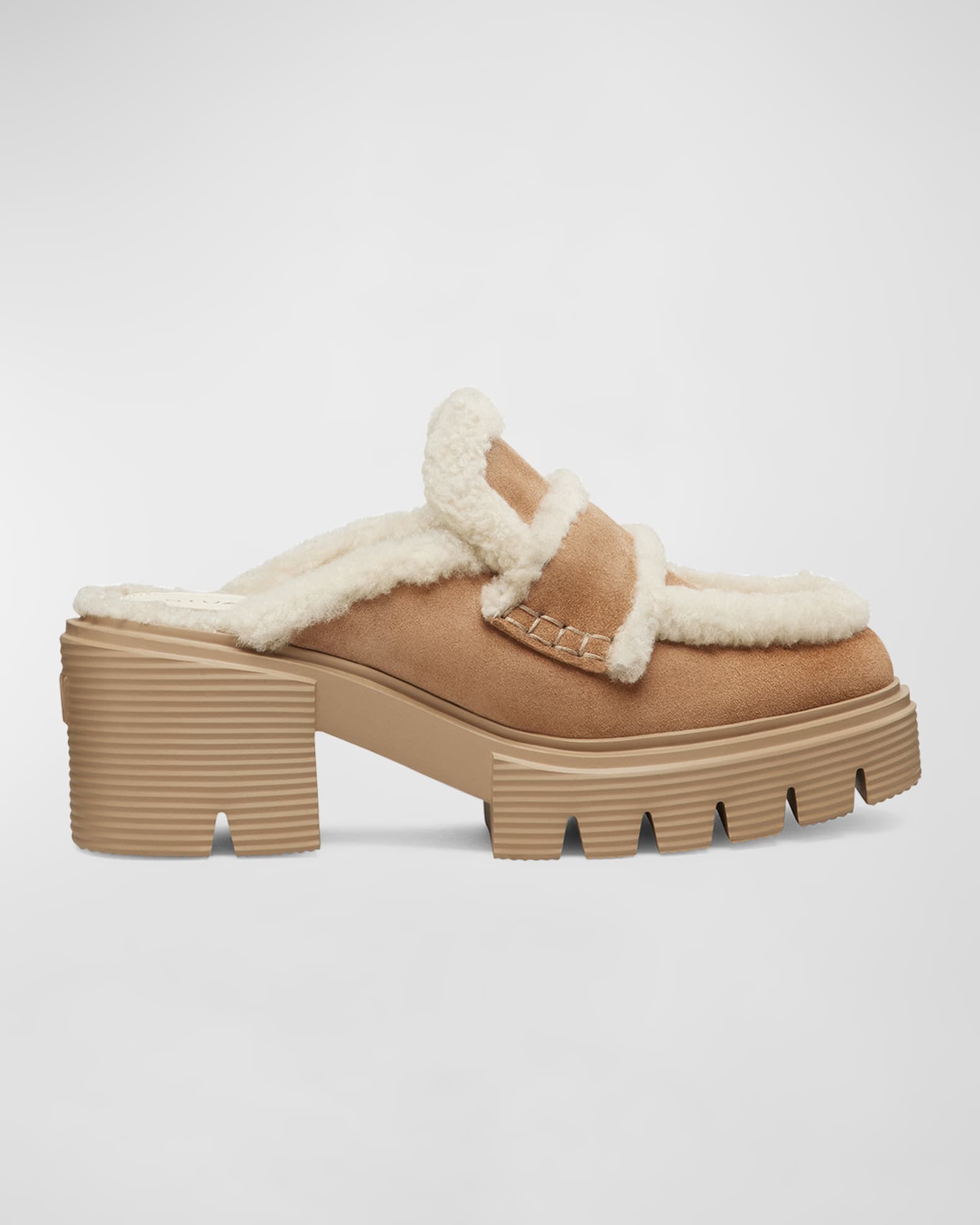 Stuart Weitzman Lennox Suede Shearling Loafer Mules Neiman Marcus