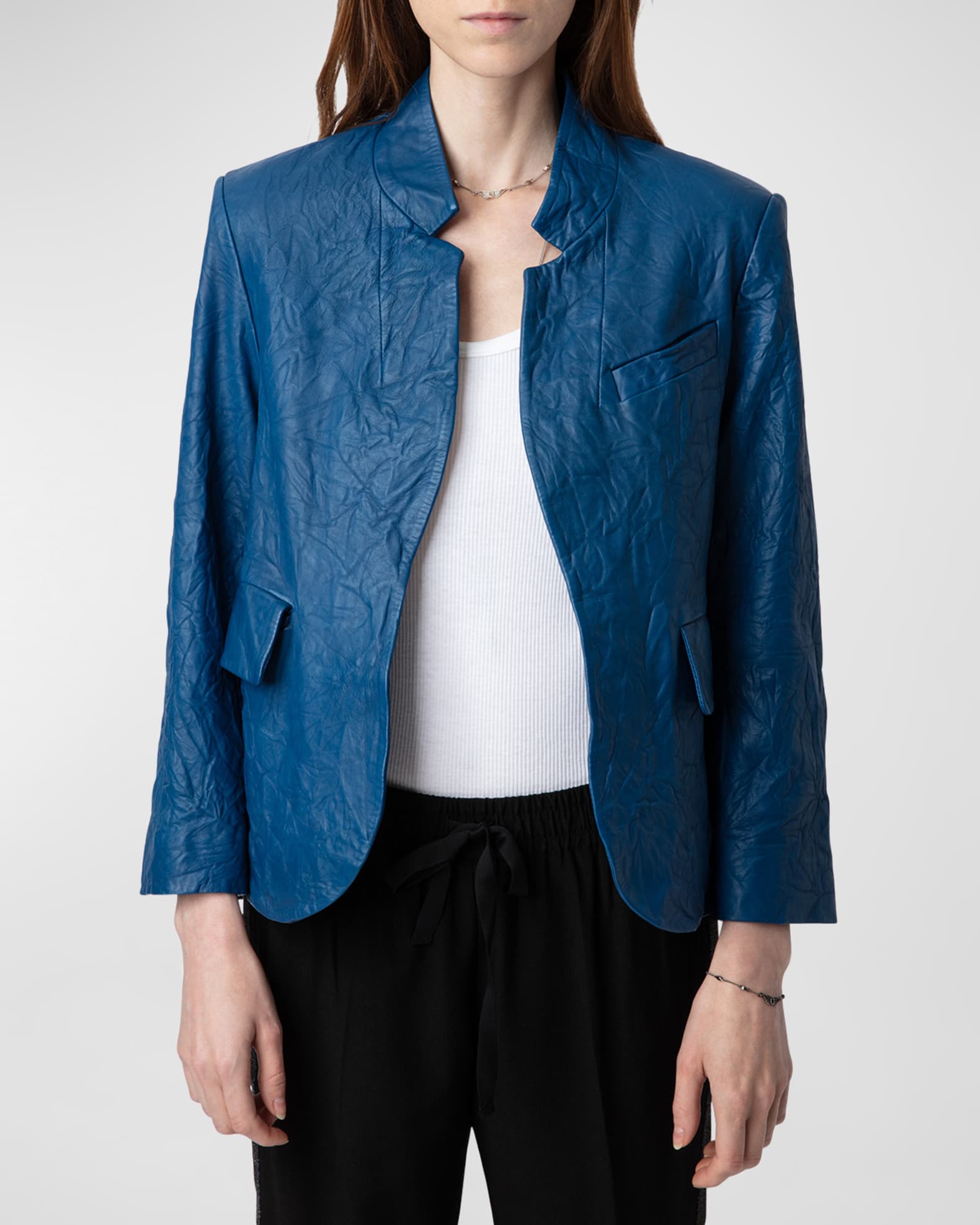 Zadig & Voltaire Verys Crinkled Leather Blazer | Neiman Marcus