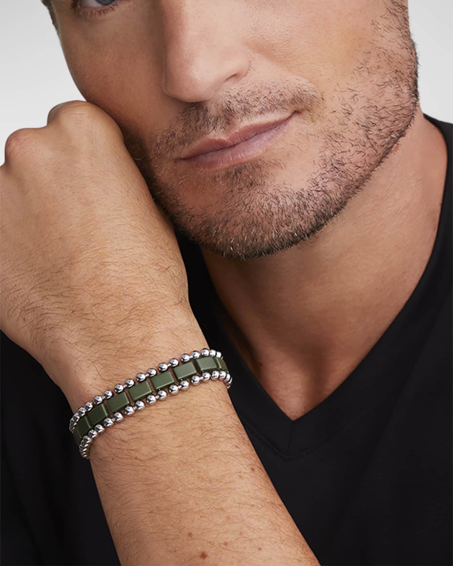 Men's Anthem Forest Green Caviar Link Bracelet, 15mm 1