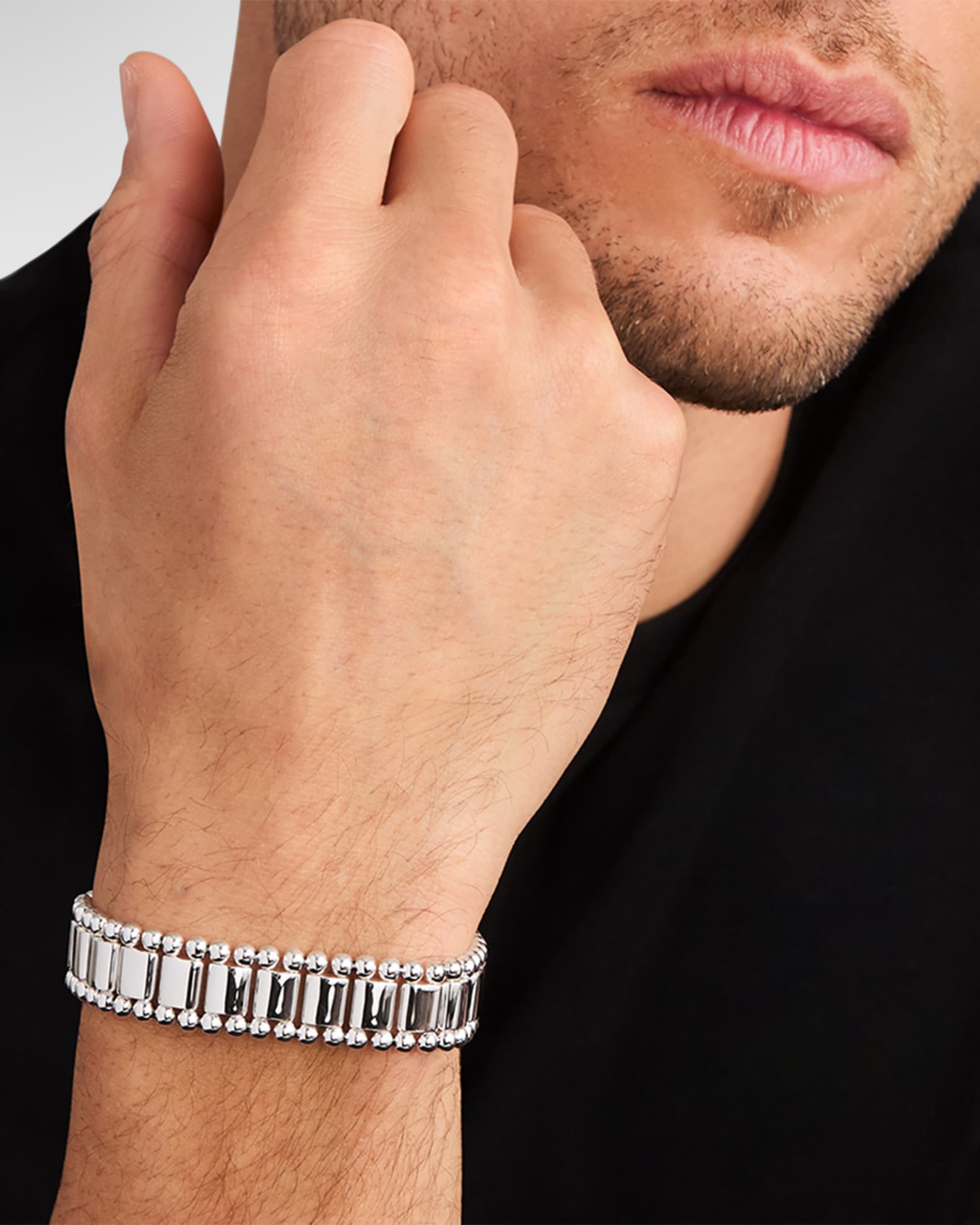 LAGOS Men s Sterling Silver Anthem Caviar Link Bracelet 12mm Size 8