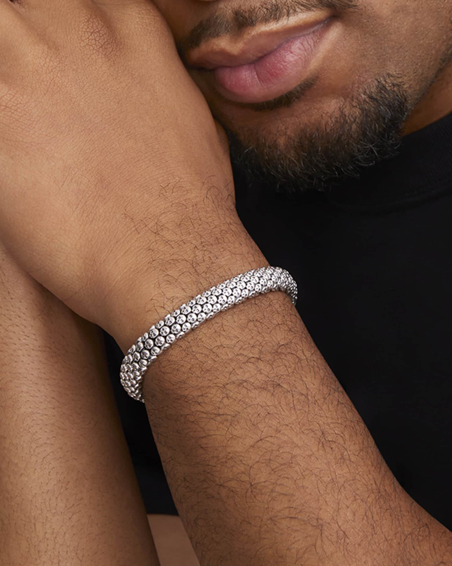 Men's Sterling Silver Anthem Skull Rope Bracelet, 9mm, Size 8 1