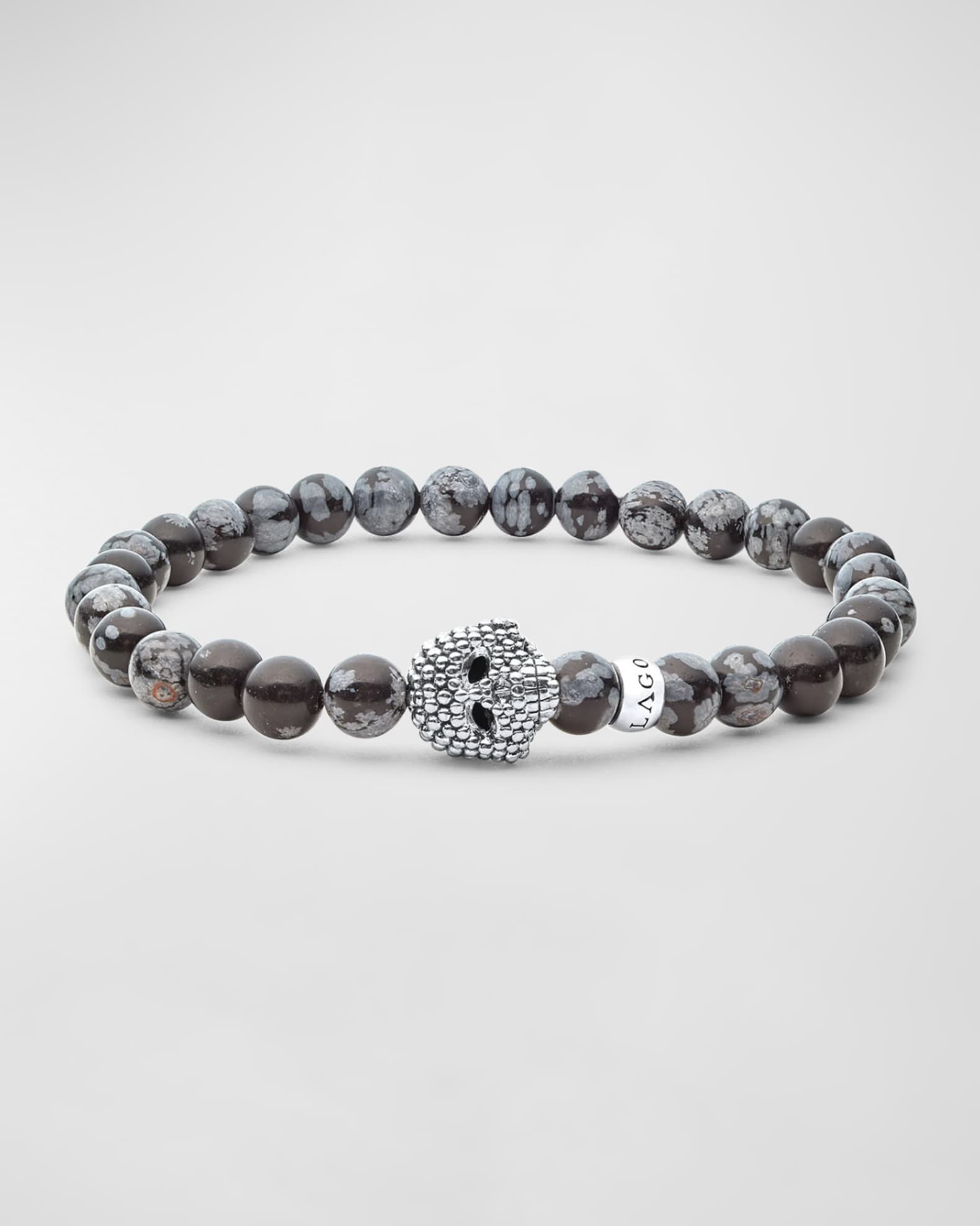 Men's Sterling Silver Anthem Obsidian Skull Beaded Bracelet, 6mm 0
