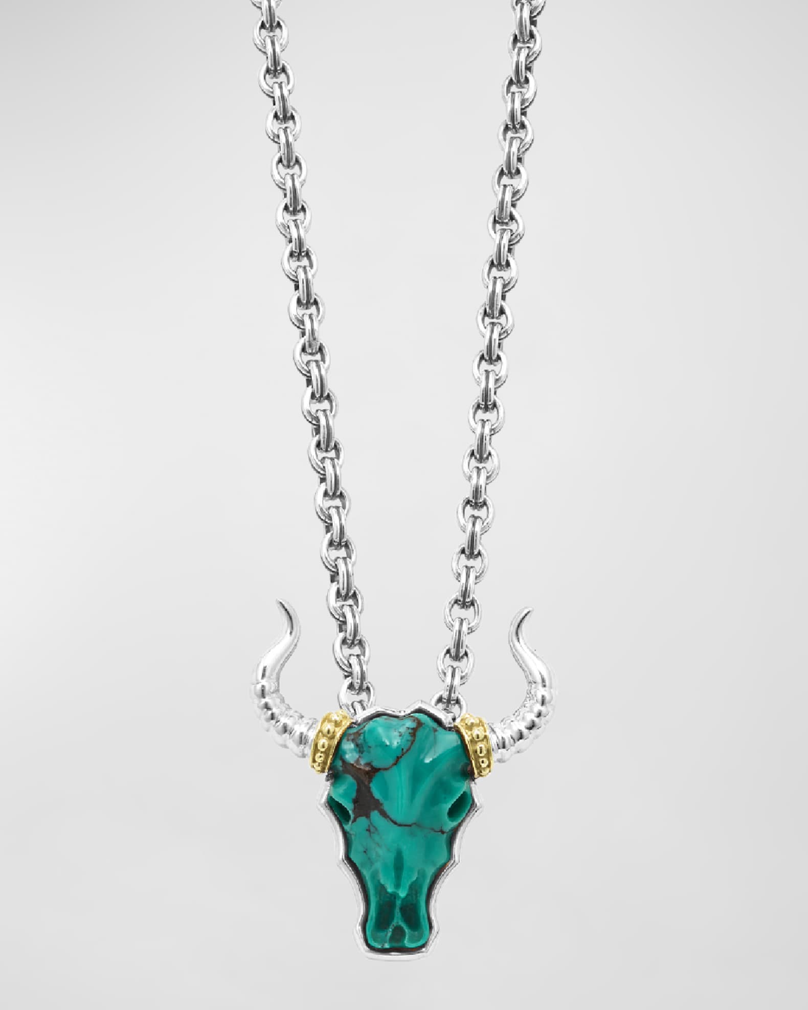 LAGOS Men s Sterling Silver and 18K Gold Anthem Turquoise Longhorn Pendant Necklace Neiman Marcus