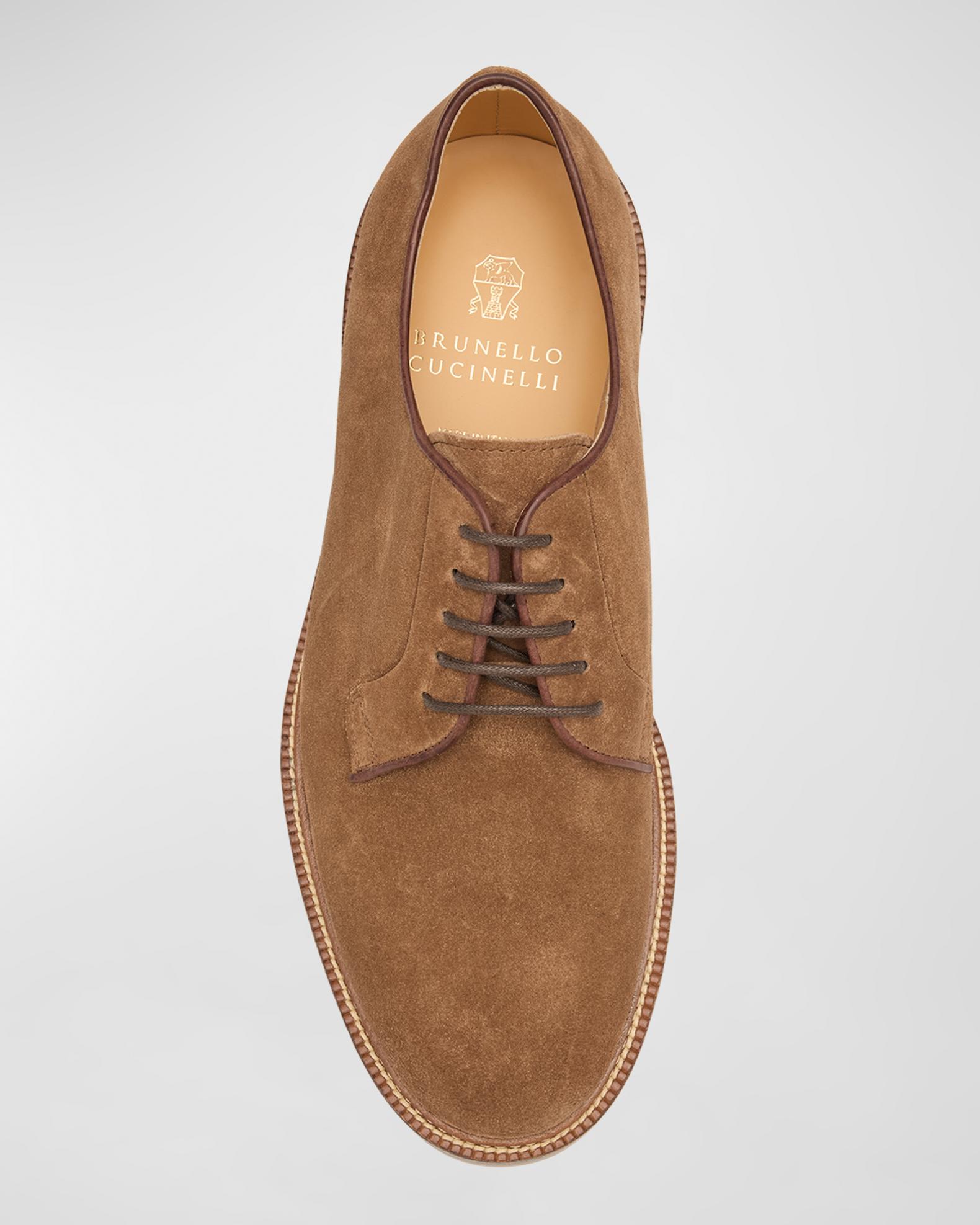 Men's Suede Derby Shoes, Dress Sneakers, Two Tones, Blend of Top Grain And Suede Leather Brown Suede Derby Shoes, Derby Brogues Leo by Debbano