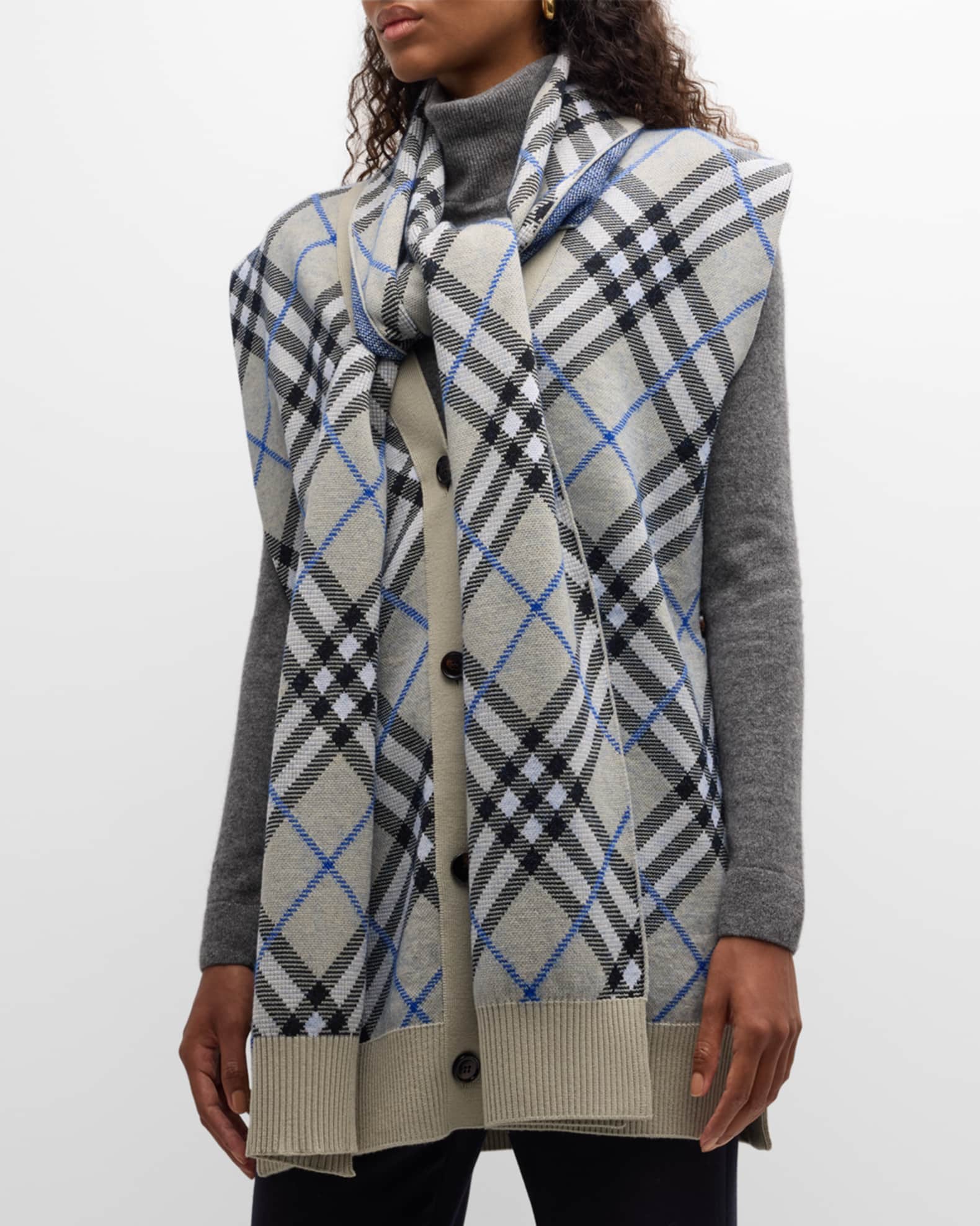 Knit Check-Print Wool-Blend Cape 1