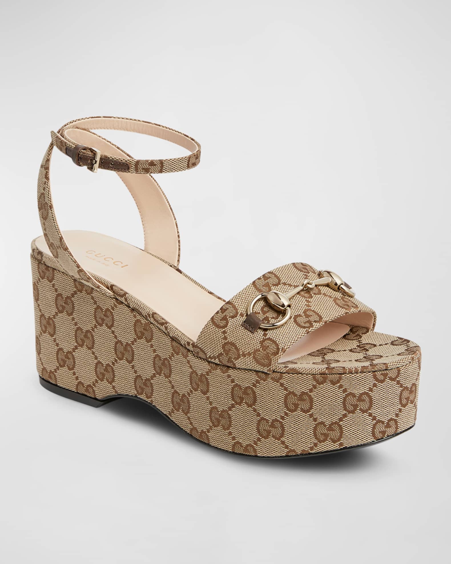Gucci Lady GG Canvas Bit Platform Sandals | Neiman Marcus