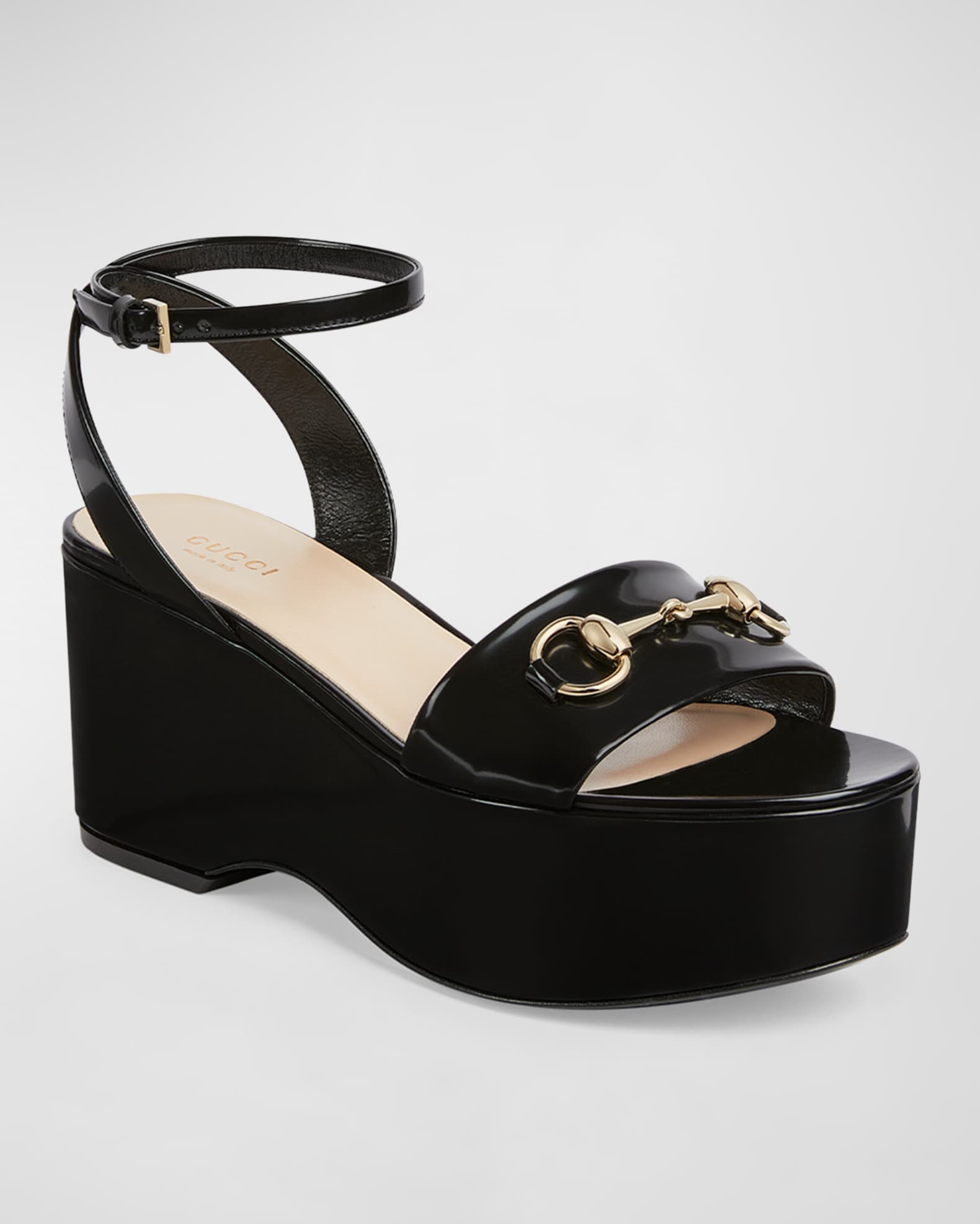 Lady Patent Horsebit Platform Sandals 1