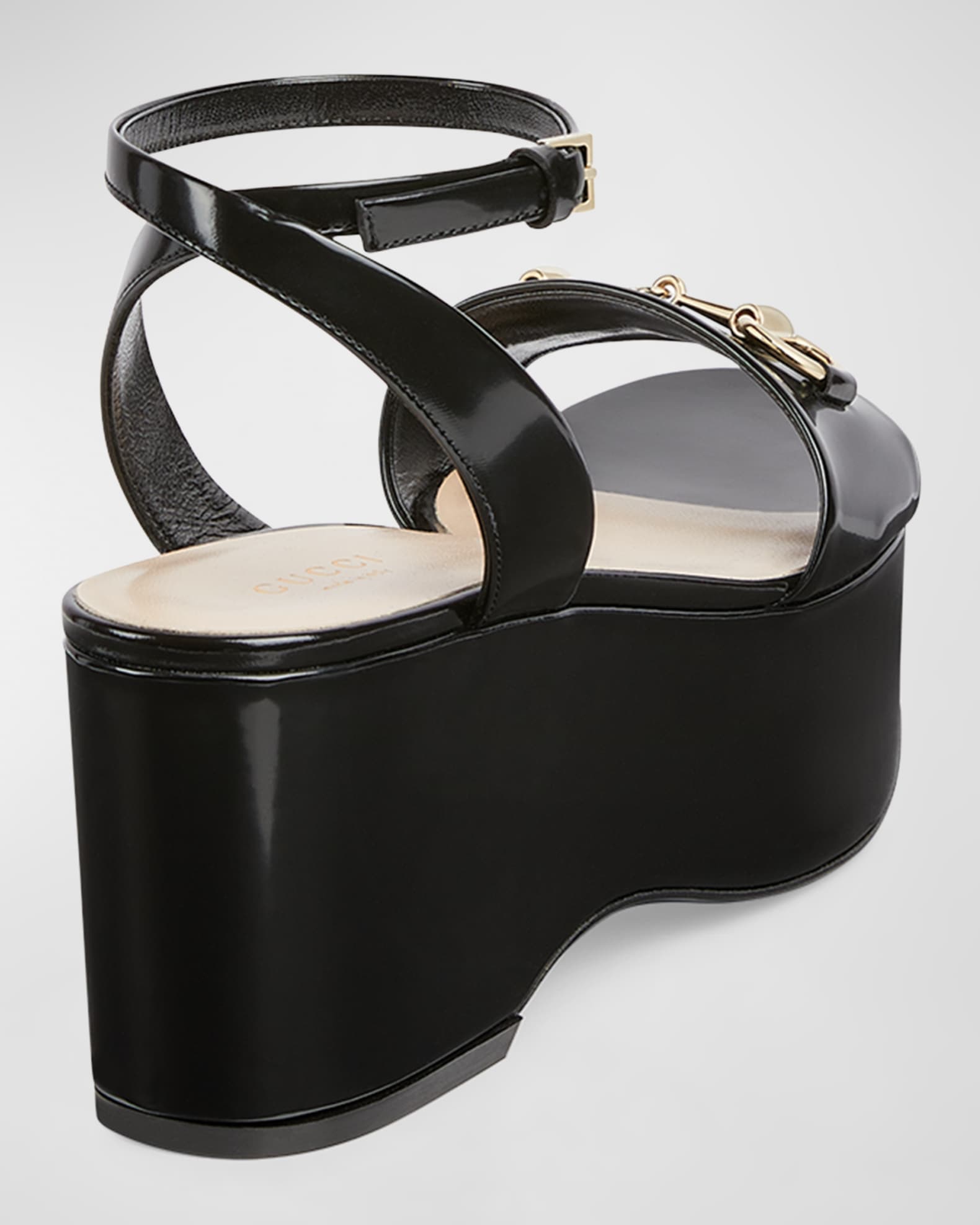 パンプス GUCCI Black Leather Wedges Women's Horsebit wedge loafer in black leather | GUCCI® US