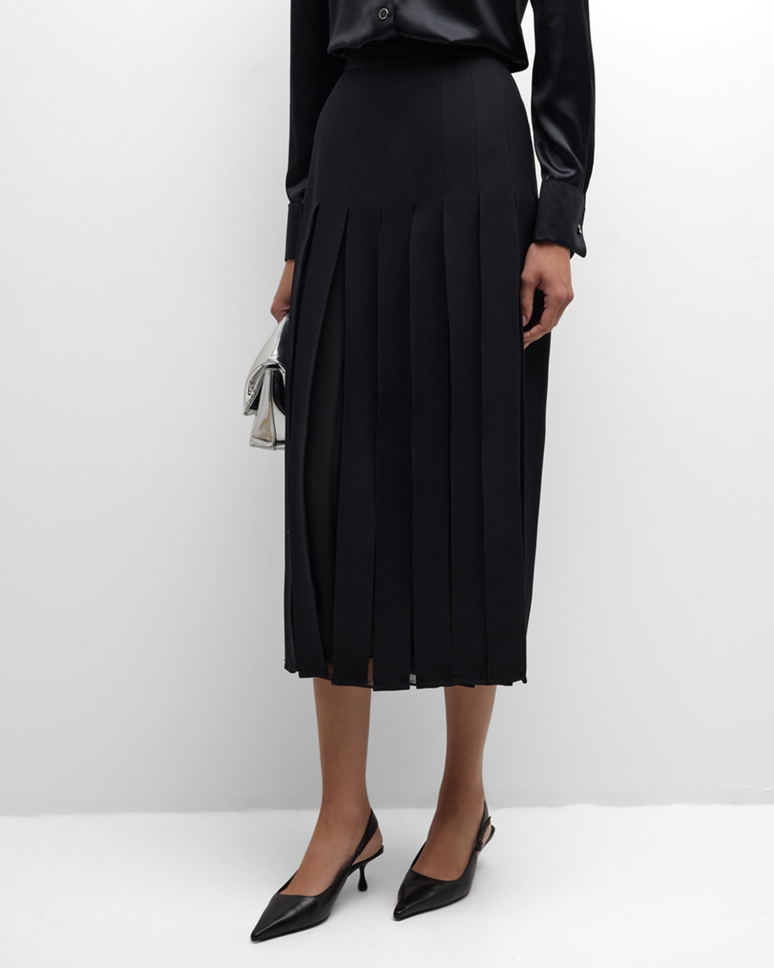 Pleated Wool-Silk Midi Skirt 1