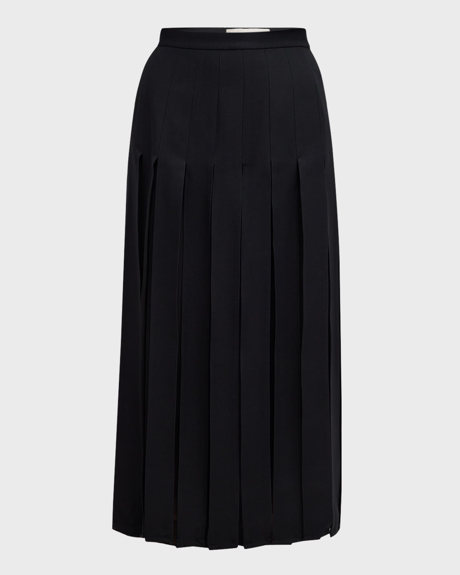 Pleated Wool-Silk Midi Skirt 0