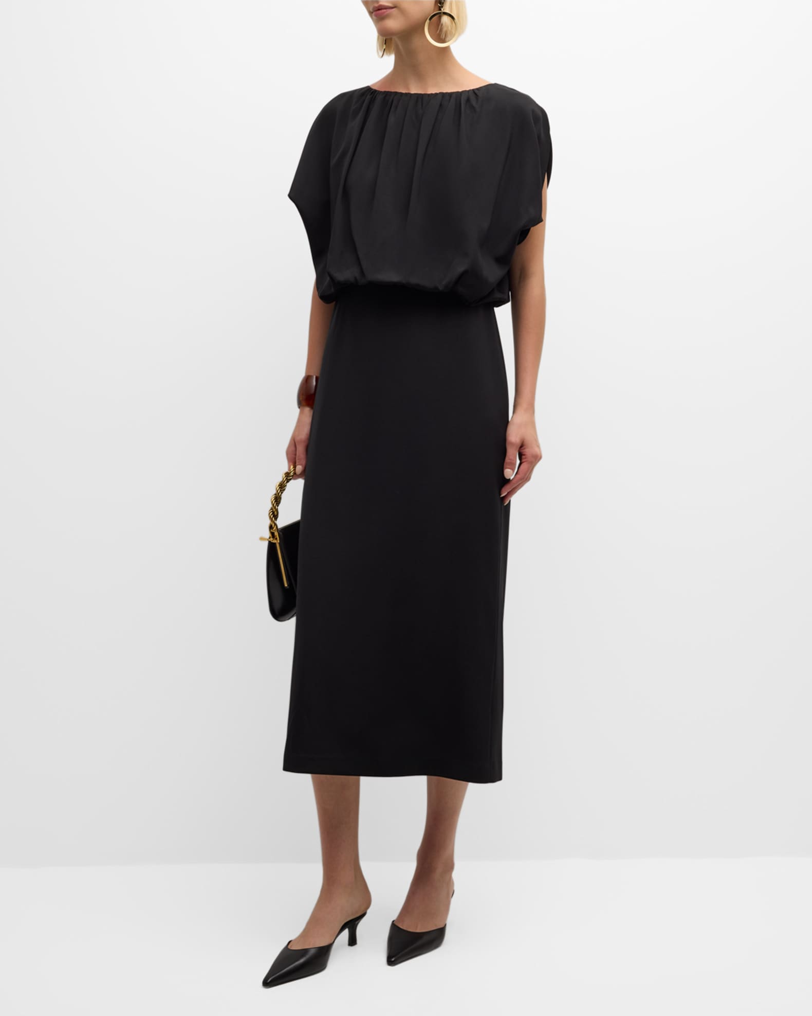 Lafayette 148 New York Split Sleeve Blouson Midi Dress Neiman Marcus