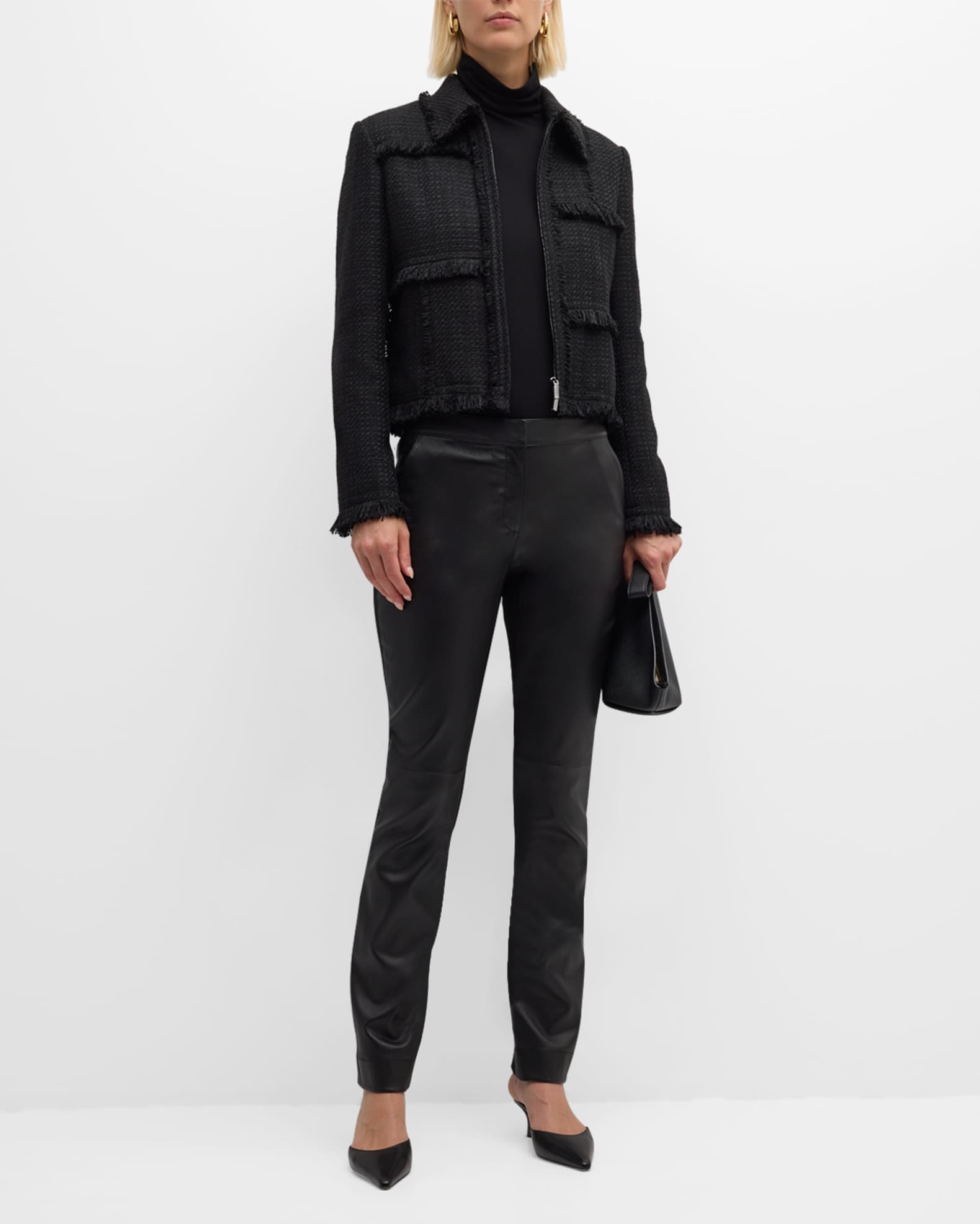 Black boucle fringe trim jacket store