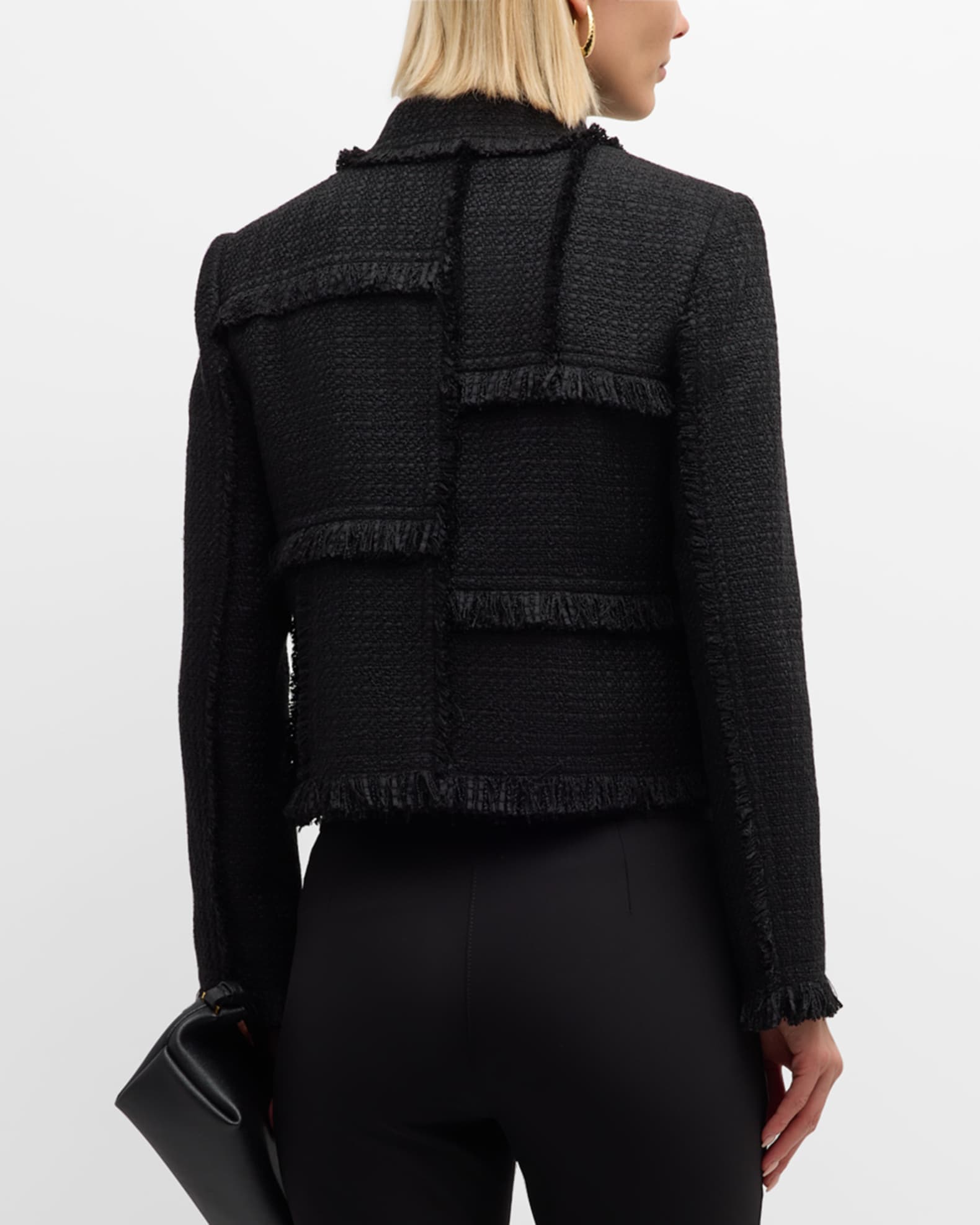 Black boucle fringe trim jacket hot sale