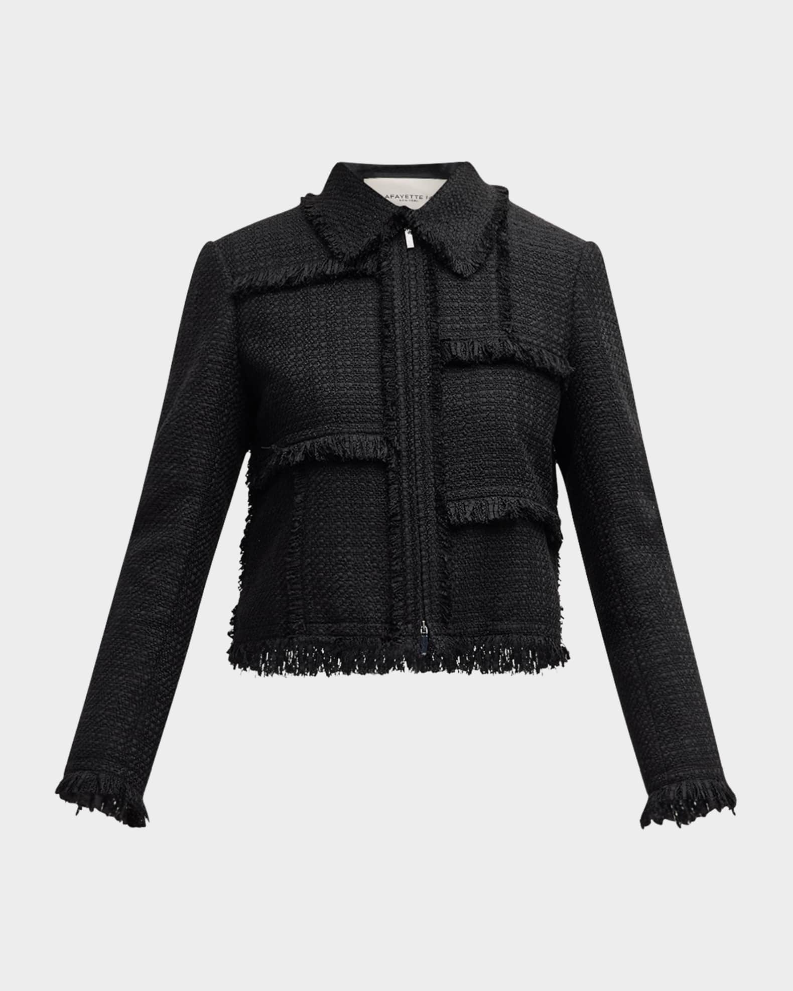 Fringe Trim Boucle Tweed Jacket