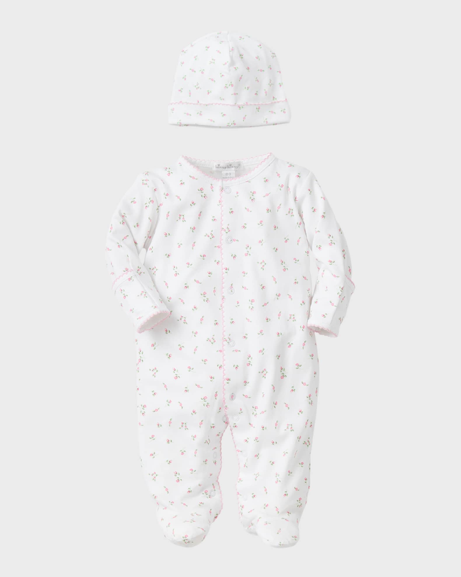 Girl's Garden Rose Footie & Hat Set, Size Premie-3M 0