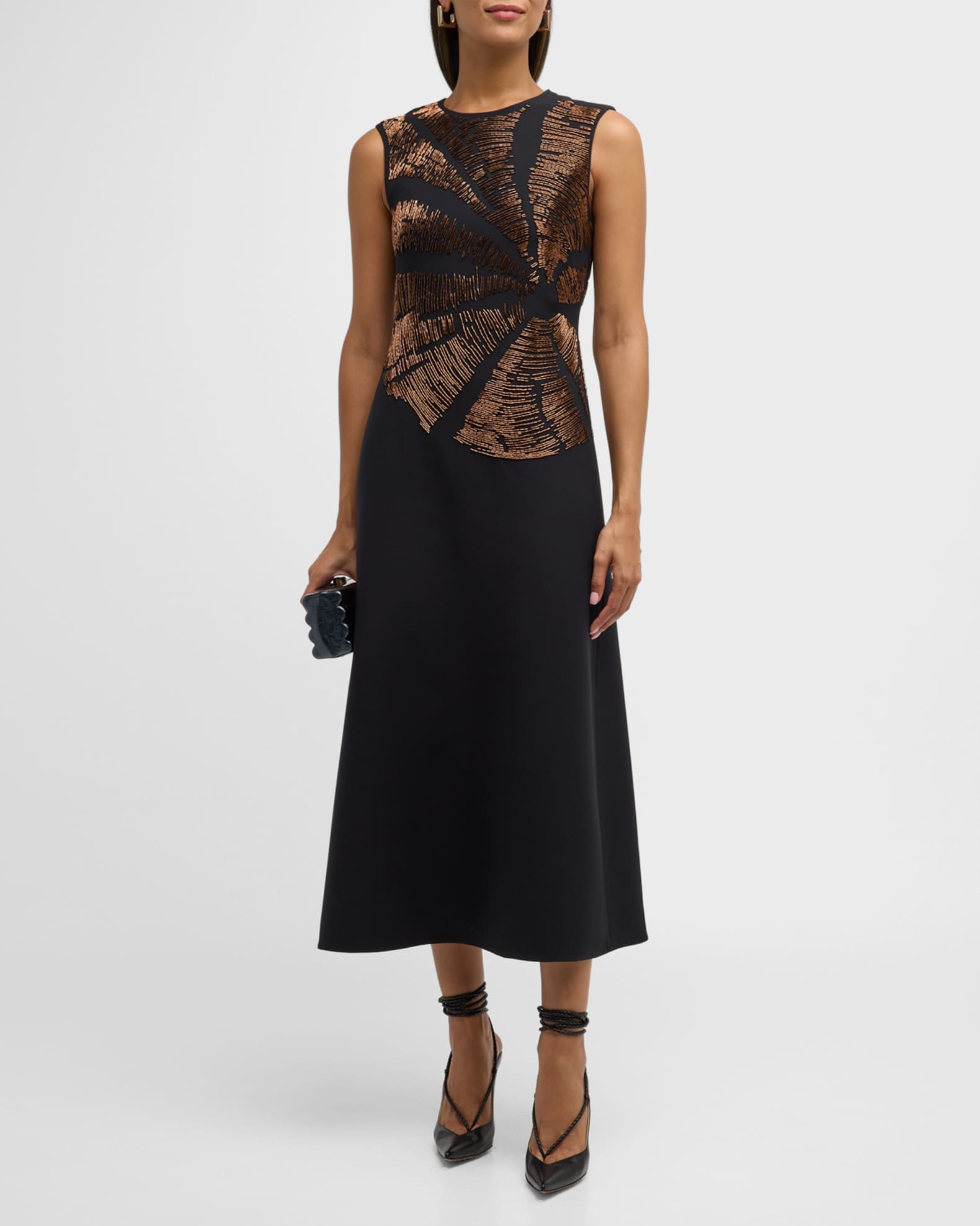 Lafayette 148 New York Sleeveless Beaded Midi Dress | Neiman Marcus