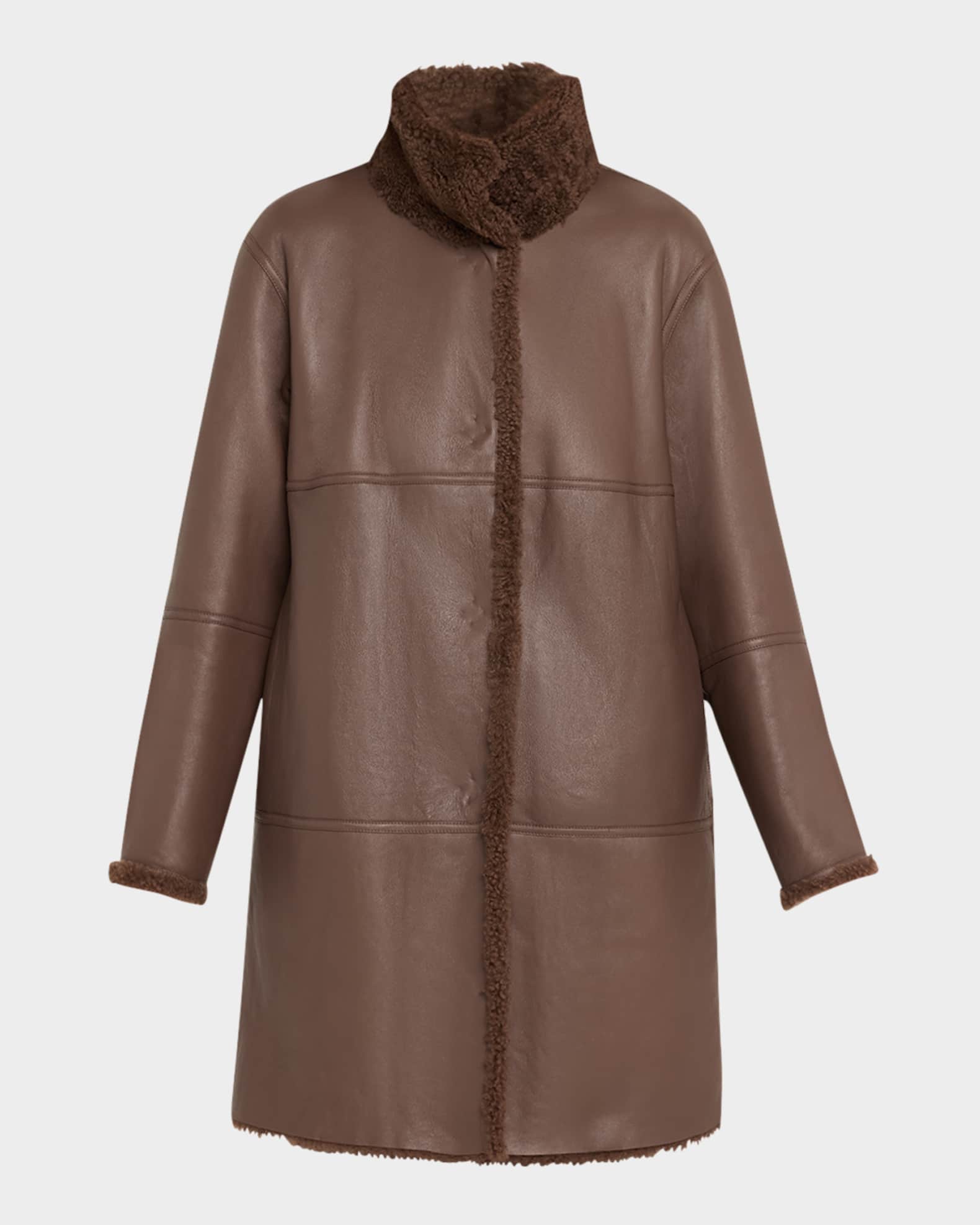 Lafayette 148 New York Reversible Shearling Funnel Collar Coat