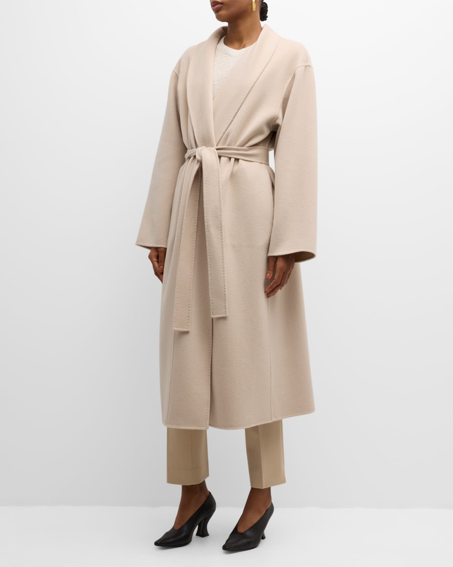 Shawl-Collar Cashmere Wrap Coat 1