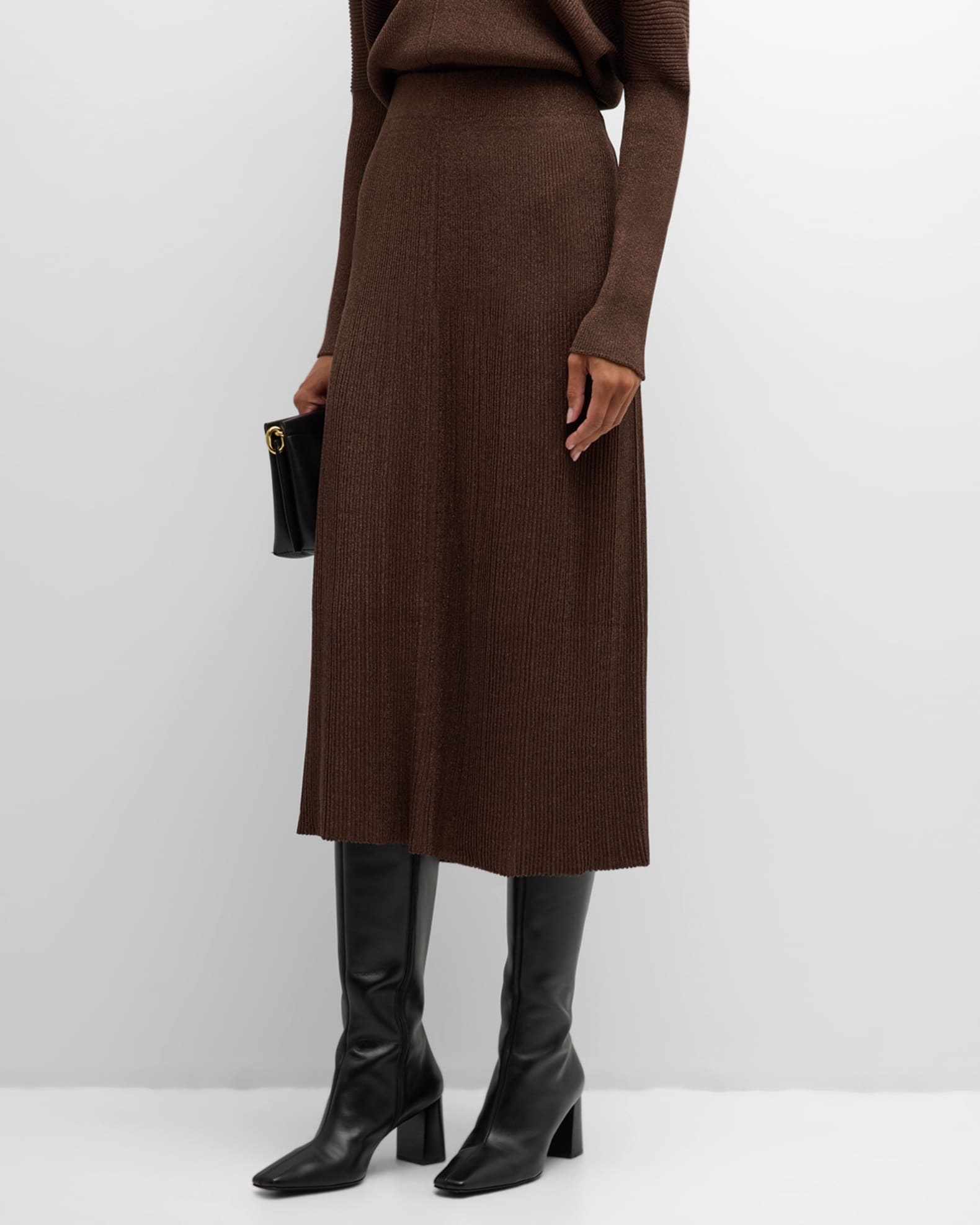 Ribbed Shimmer Knit Midi Skirt 1