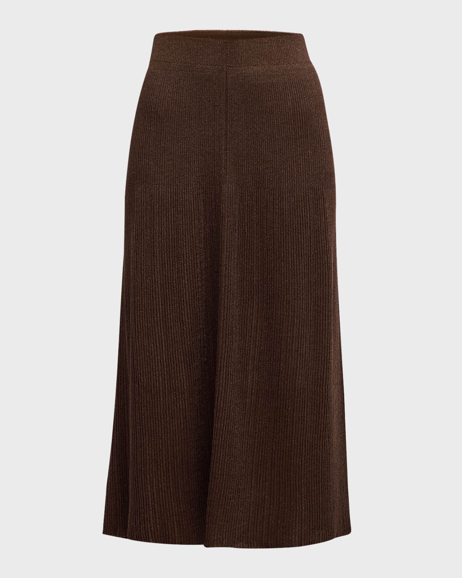 Ribbed Shimmer Knit Midi Skirt 0
