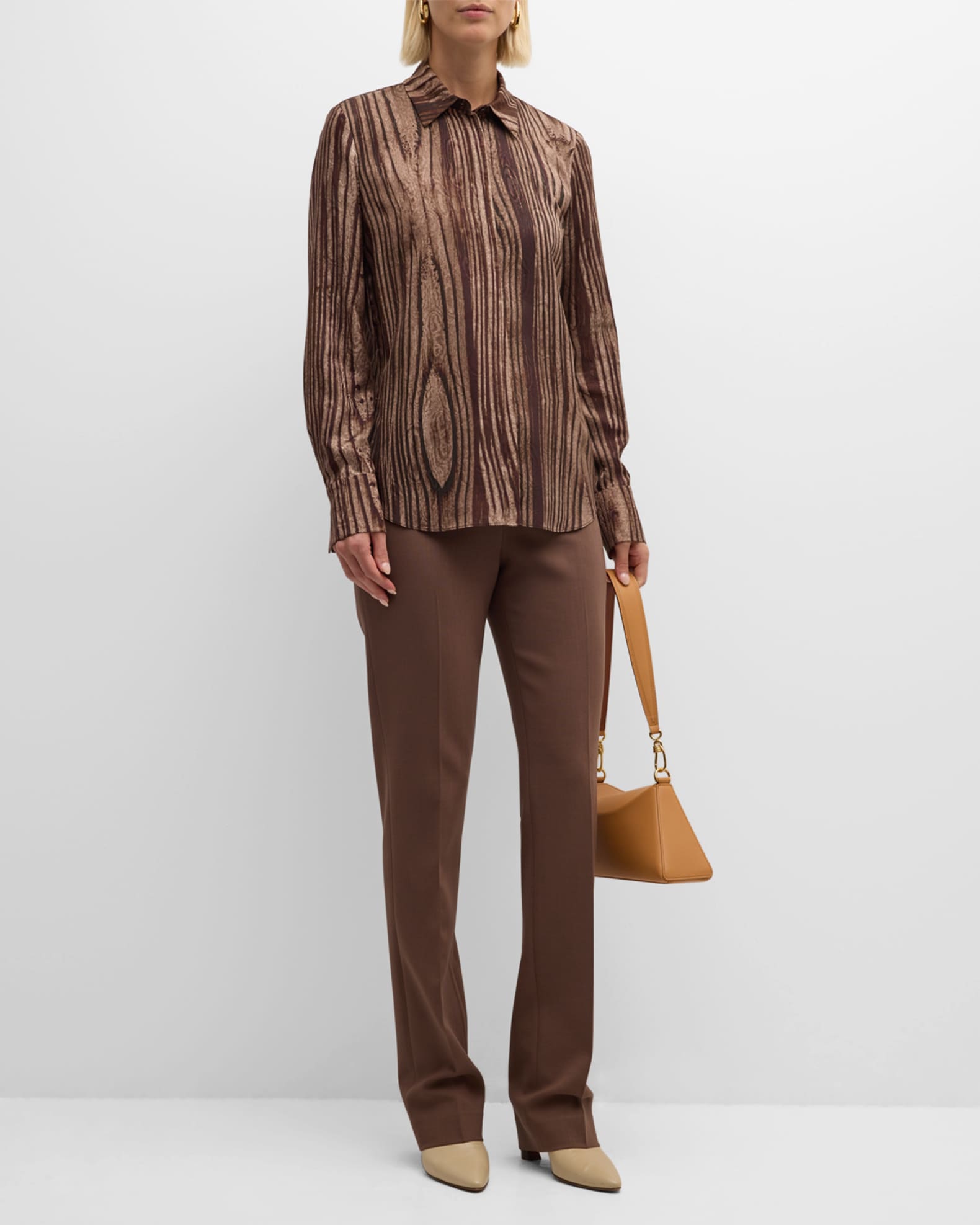 Scottie Wood Grain-Print Silk Blouse 1