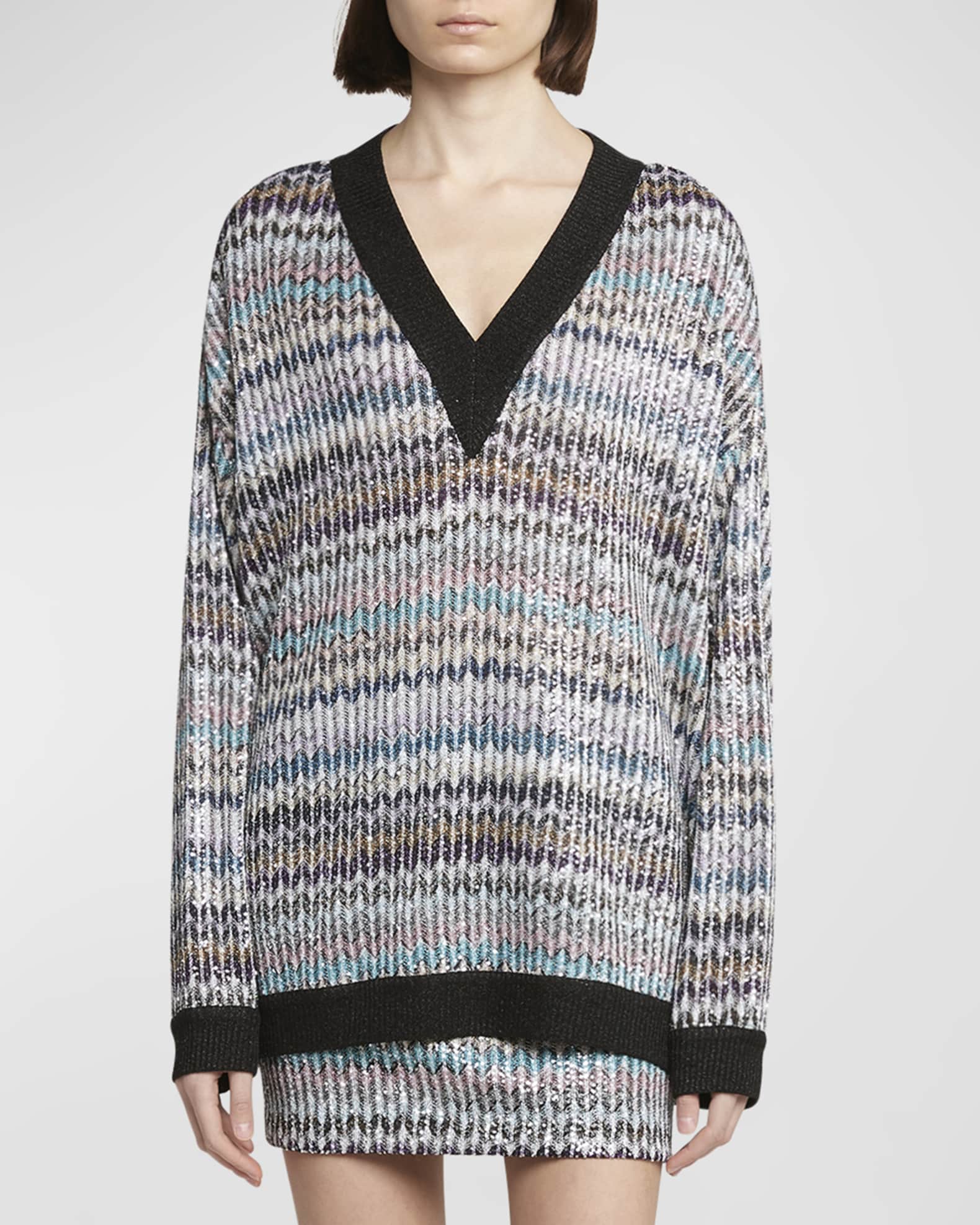 Chevron Knit V-Neck Sweater 1