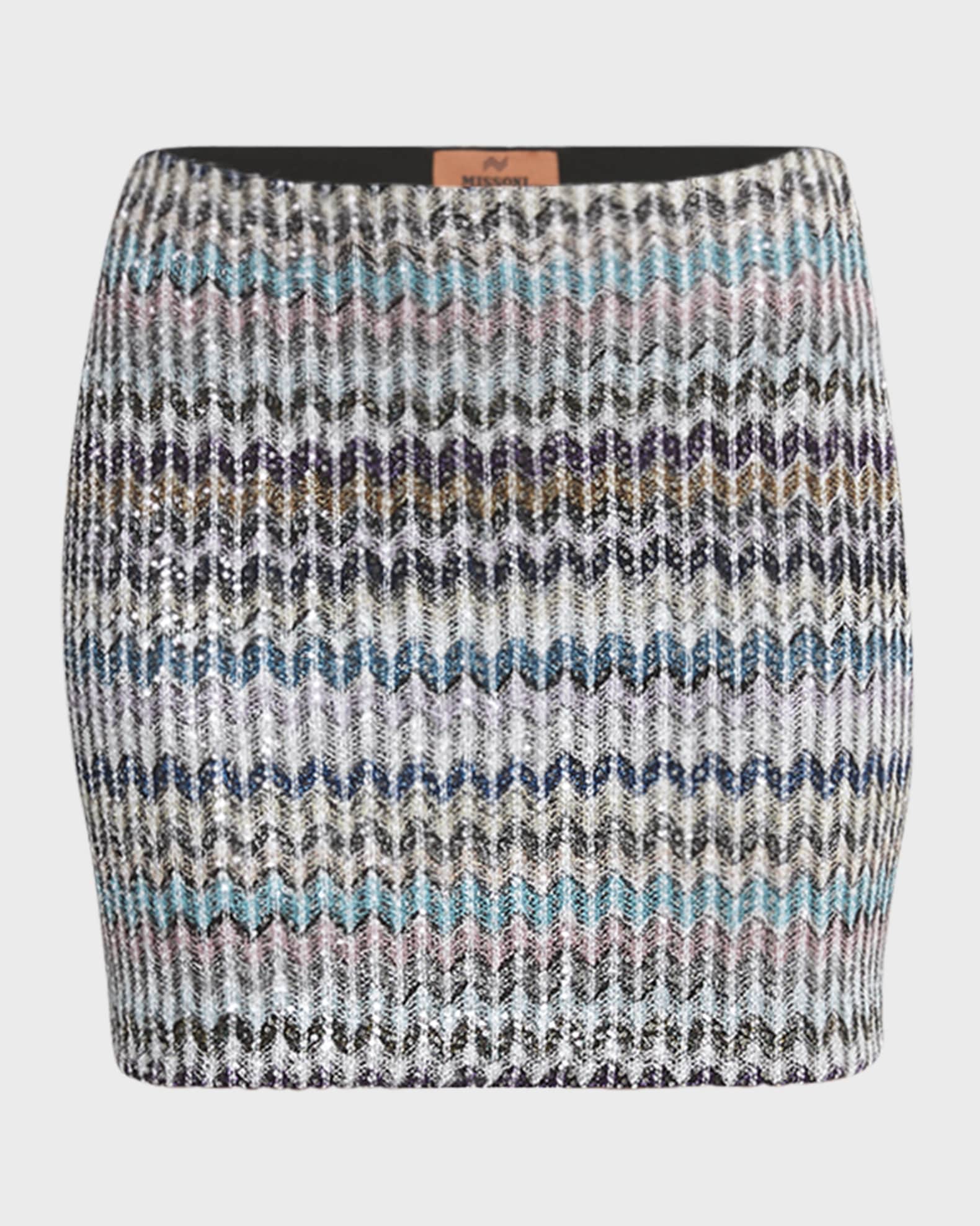 Paillette Chevron Knit Mini Skirt 0