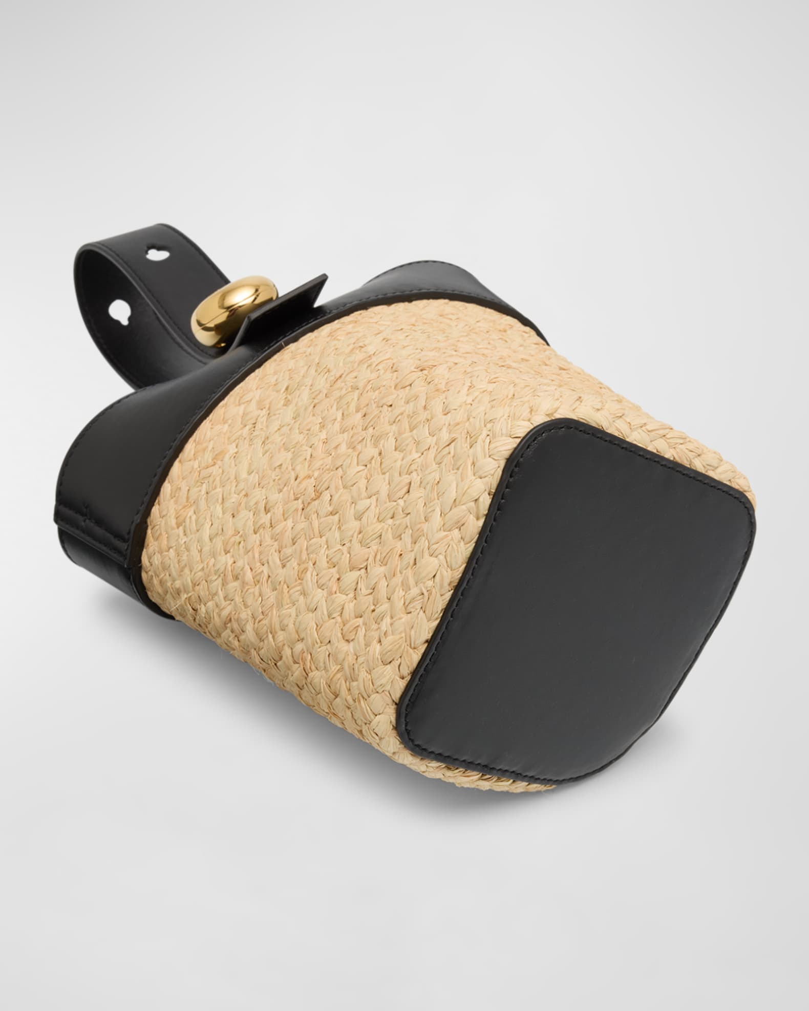 Mini Anagram Pebble Raffia Bucket Bag 1