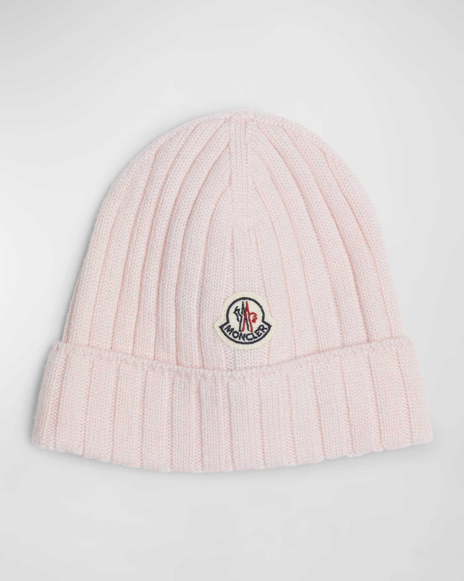Moncler Girl's Ribbed Wool Beanie with Logo Patch, Size XXXS-XS