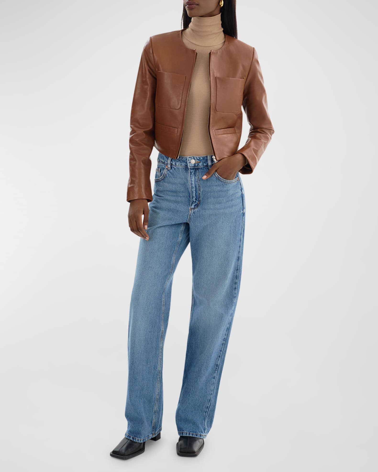 Linette Cropped Lamb Leather Jacket 1