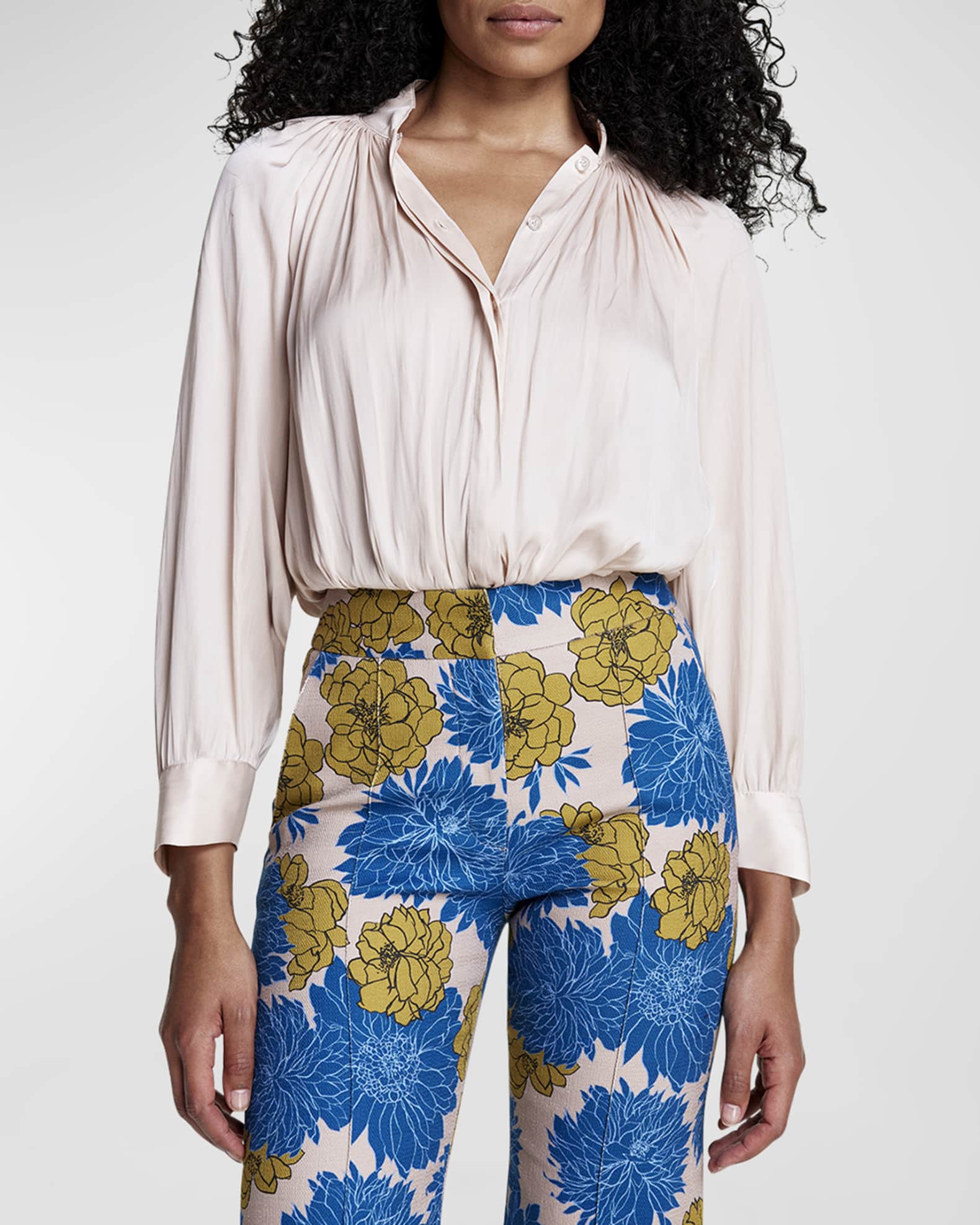 Gathered 3/4-Sleeve Blouse