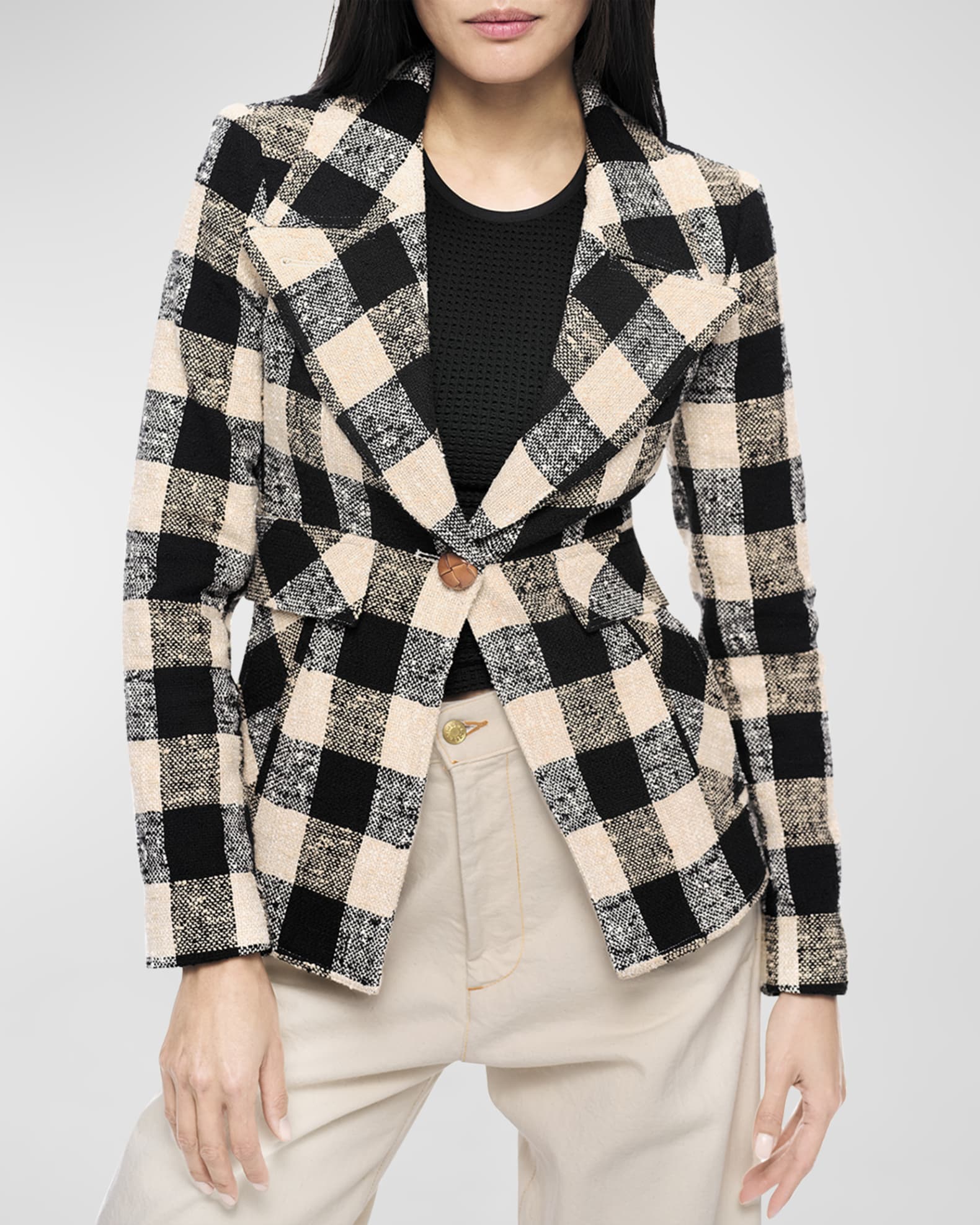 Smythe Tailored Two Tone Check Cutaway Blazer Black Check