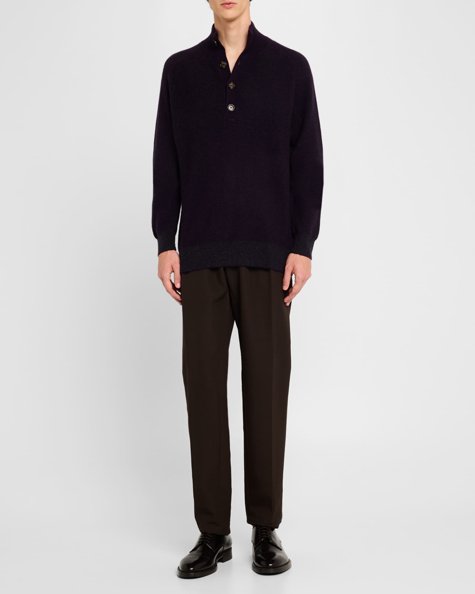 Men's Cashmere Rib Quarter-Placket Polo Sweater 1