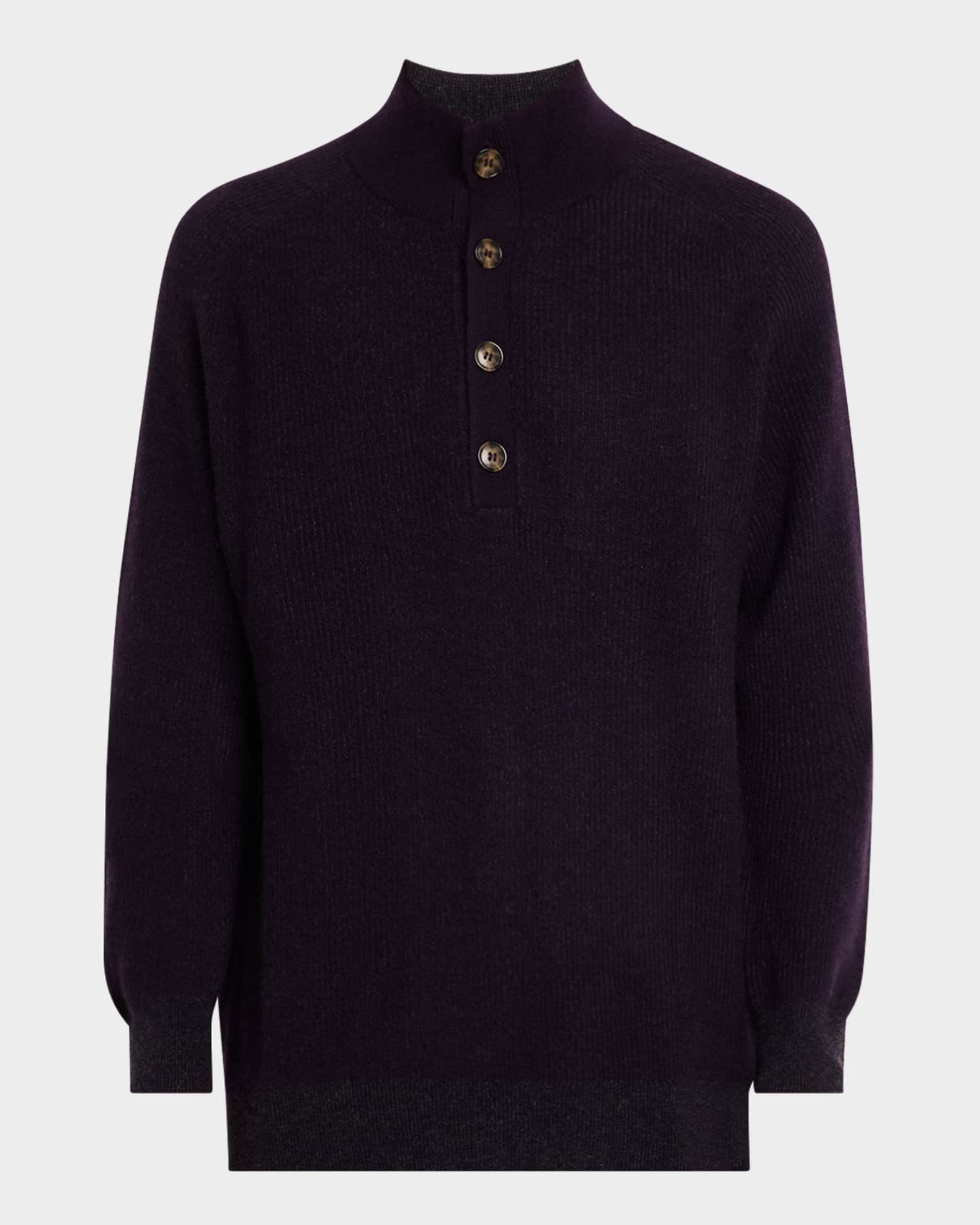 Men's Cashmere Rib Quarter-Placket Polo Sweater 0
